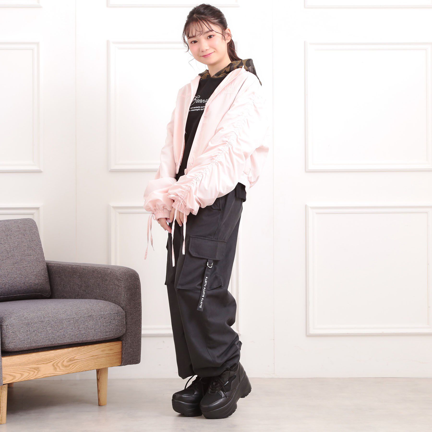 PINK-latte「袖ドロストブルゾン」|ブルゾン・スタジャン|