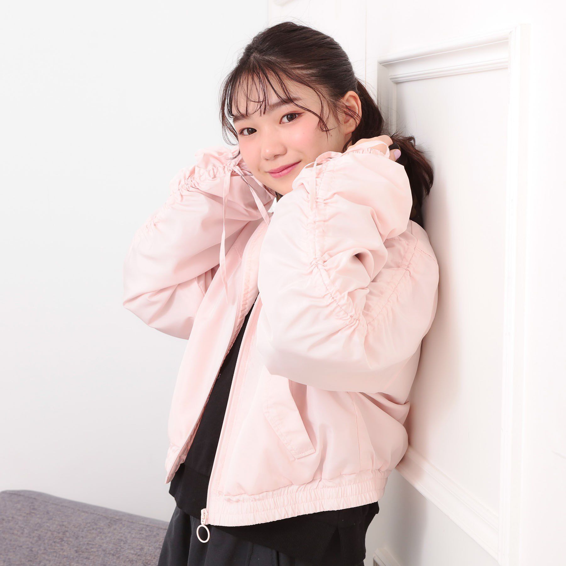 PINK-latte「袖ドロストブルゾン」|ブルゾン・スタジャン|ライトピンク(070