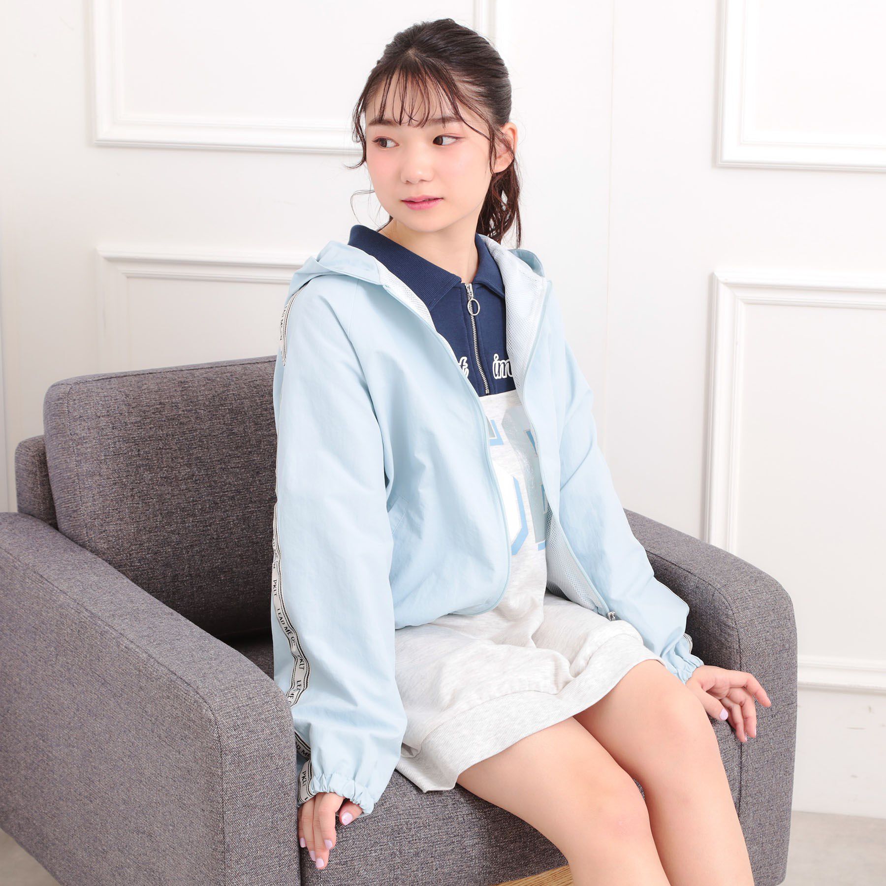 PINK-latte「ロゴラインナイロンパーカーブルゾン」|ブルゾン・スタジャン|