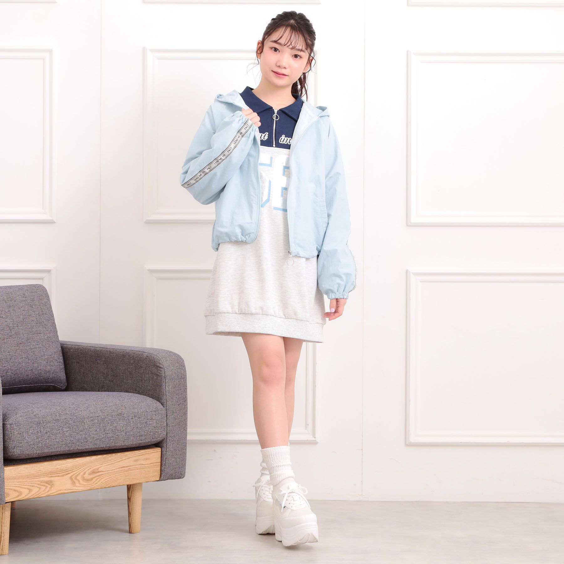 PINK-latte「ロゴラインナイロンパーカーブルゾン」|ブルゾン・スタジャン|