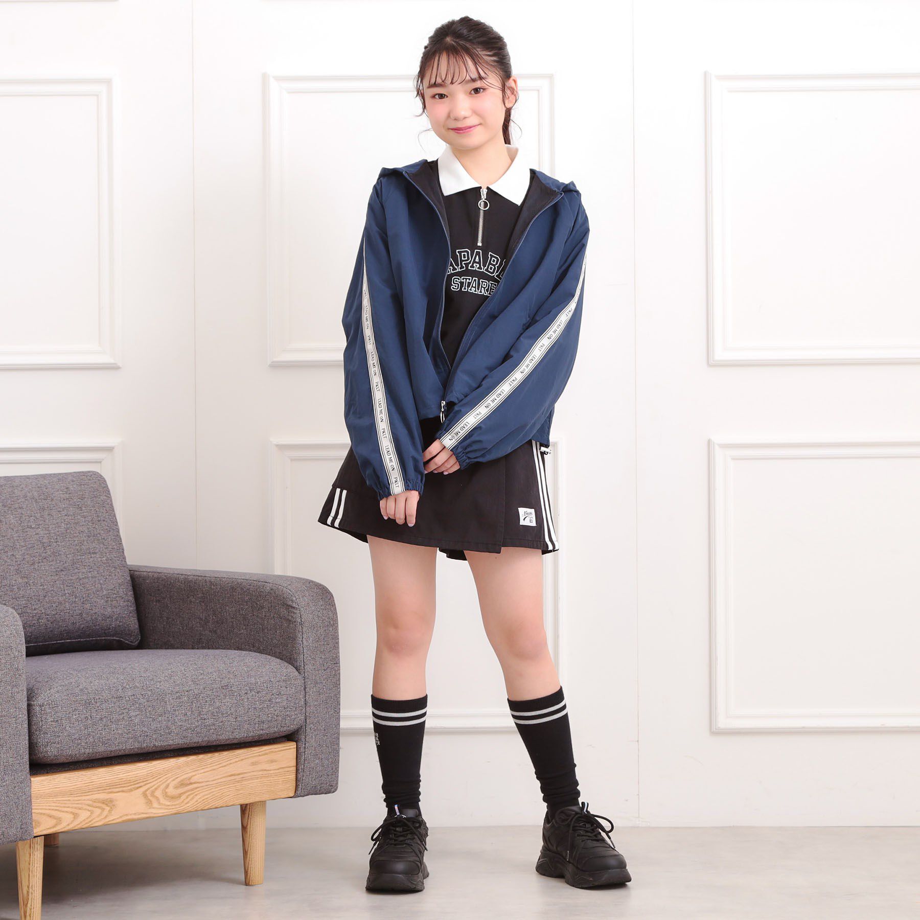 PINK-latte「ロゴラインナイロンパーカーブルゾン」|ブルゾン・スタジャン|