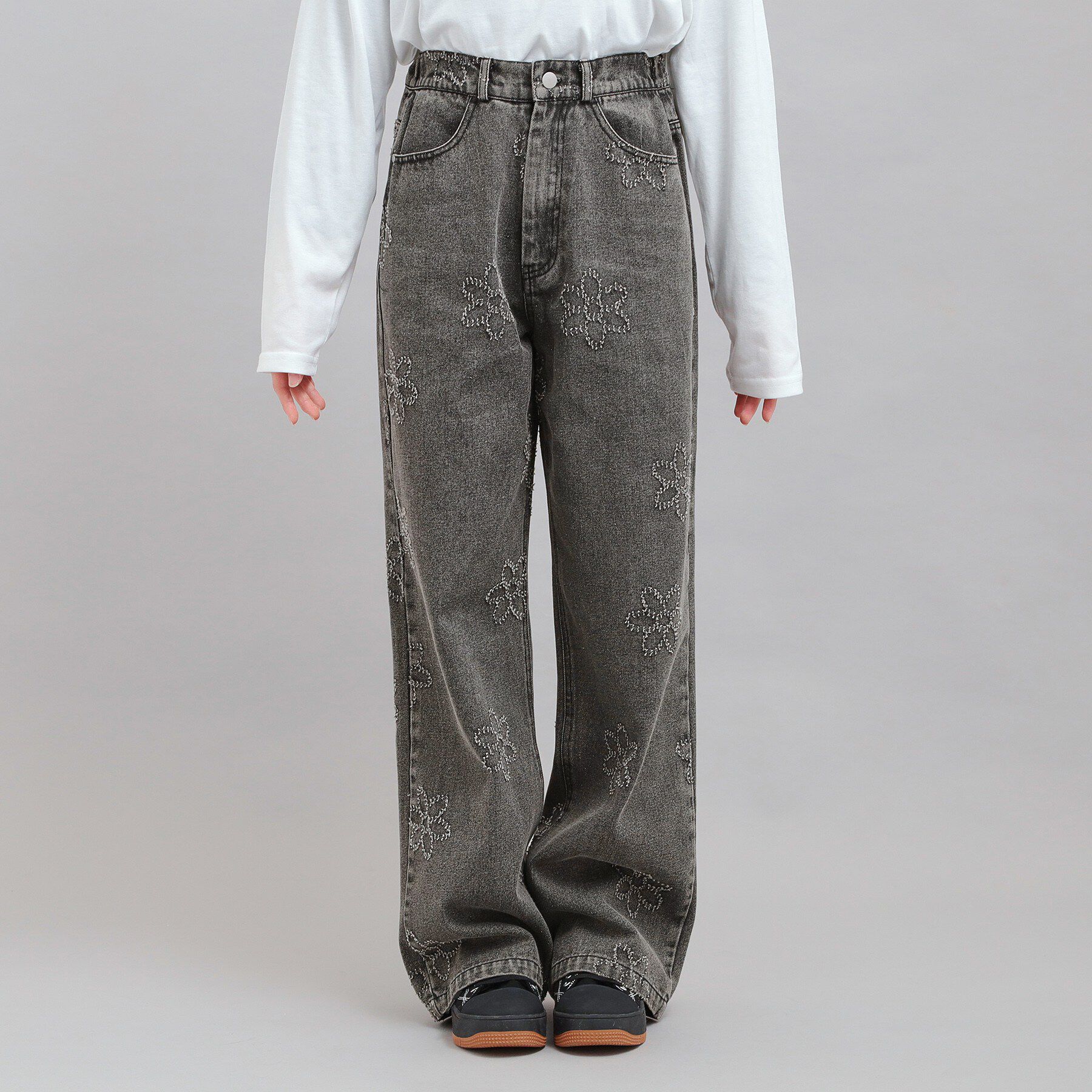 PINK-latte「フラワー柄デニムロングパンツ」|その他|