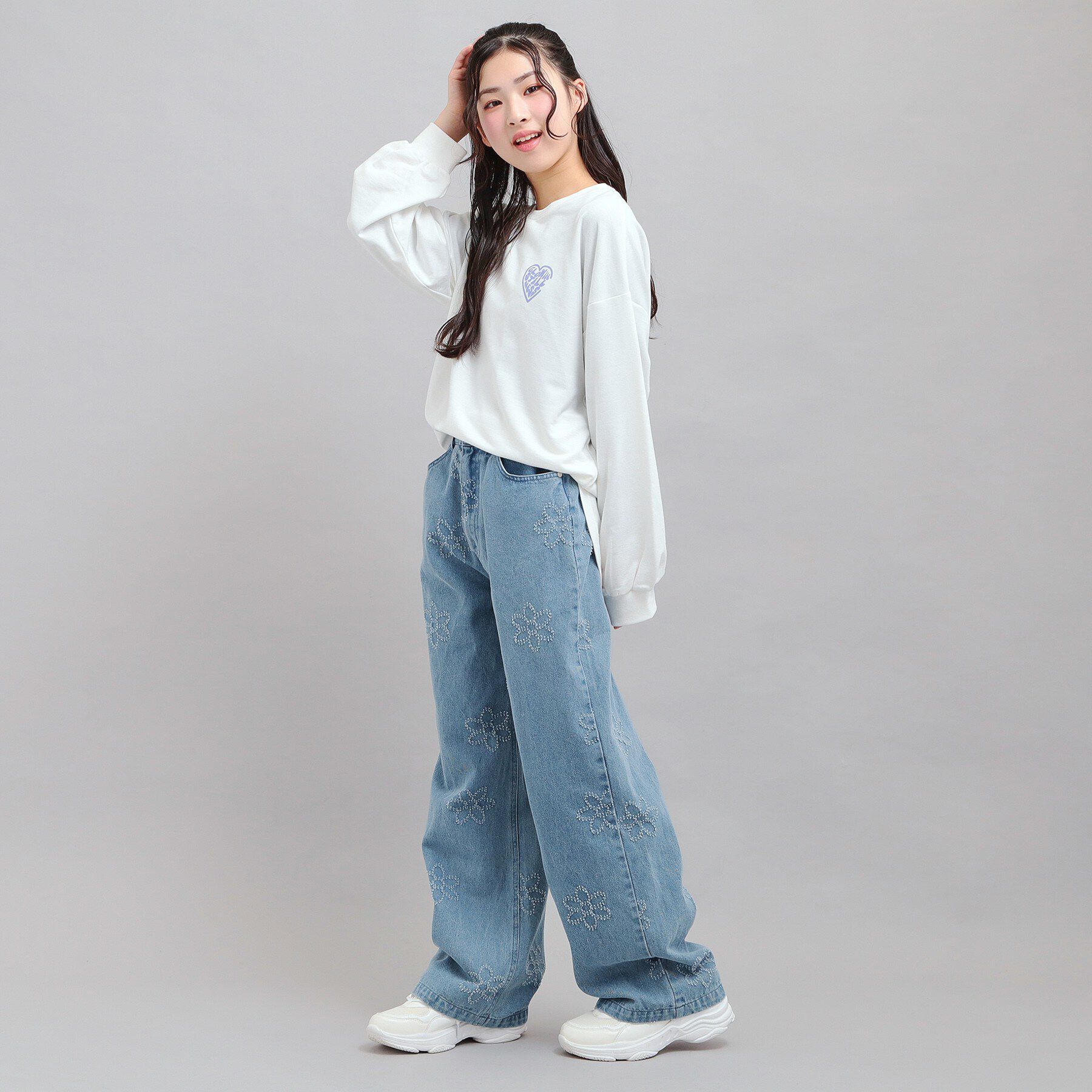 PINK-latte「フラワー柄デニムロングパンツ」|その他|