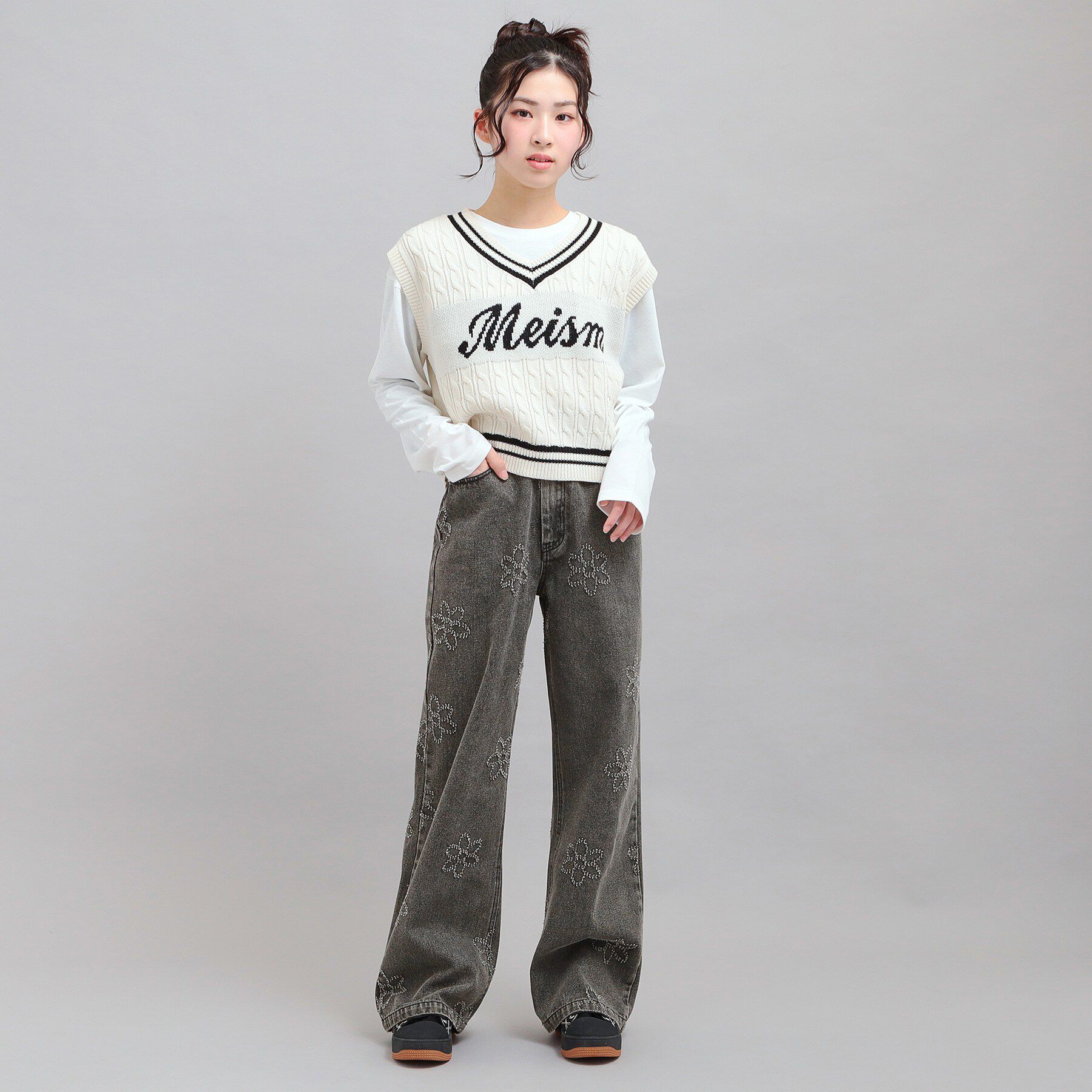 PINK-latte「フラワー柄デニムロングパンツ」|その他|