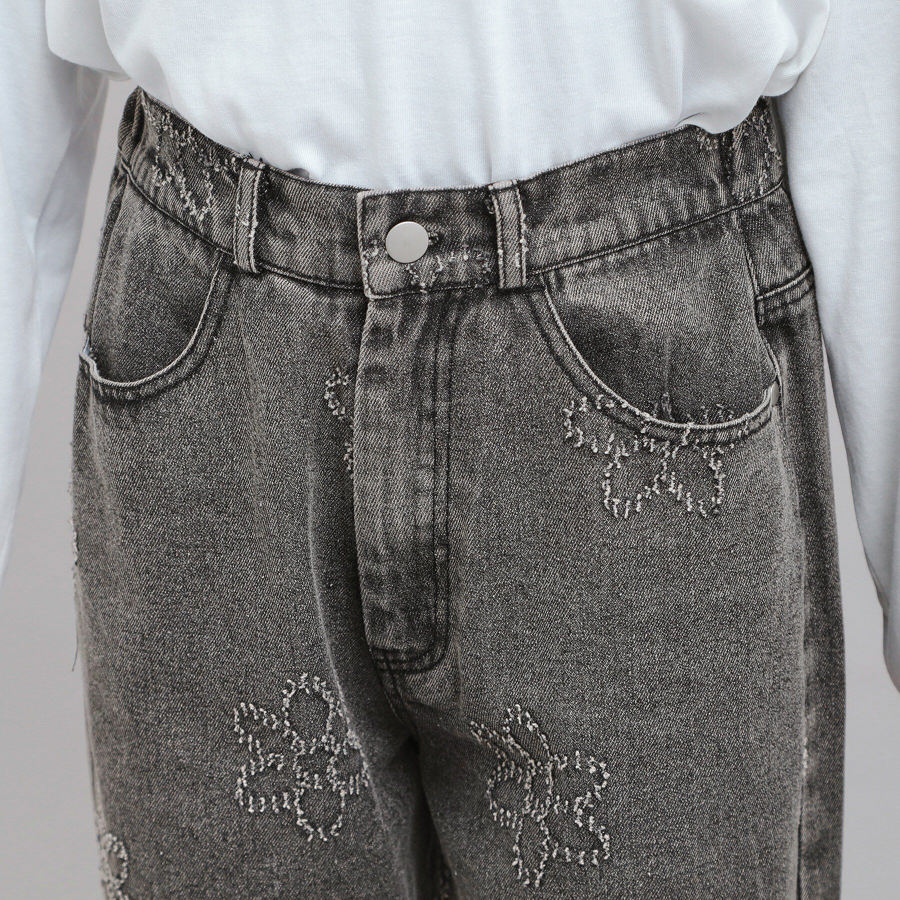 PINK-latte「フラワー柄デニムロングパンツ」|その他|