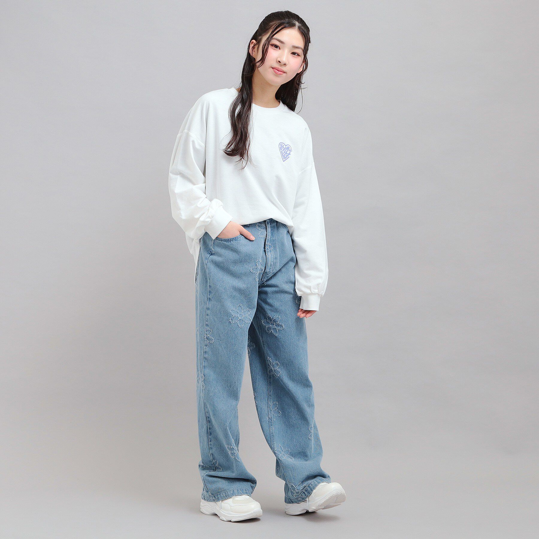 PINK-latte「フラワー柄デニムロングパンツ」|その他|