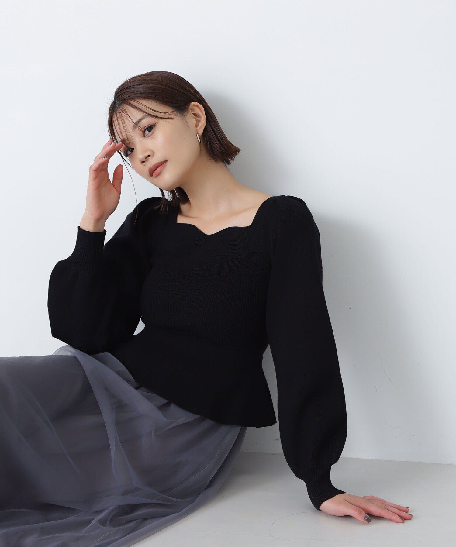  「ペプラムチュールニットワンピース」|ワンピース|クロ&times;チャコ  2