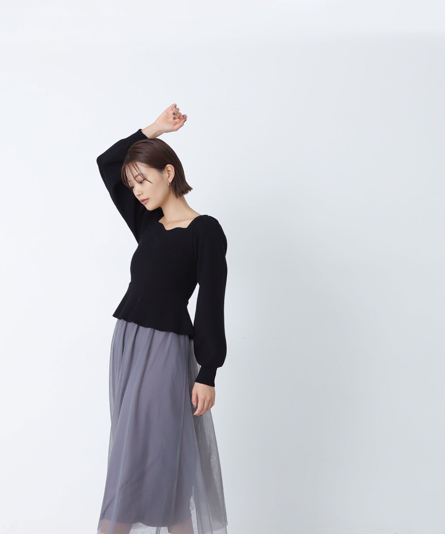  「ペプラムチュールニットワンピース」|ワンピース|