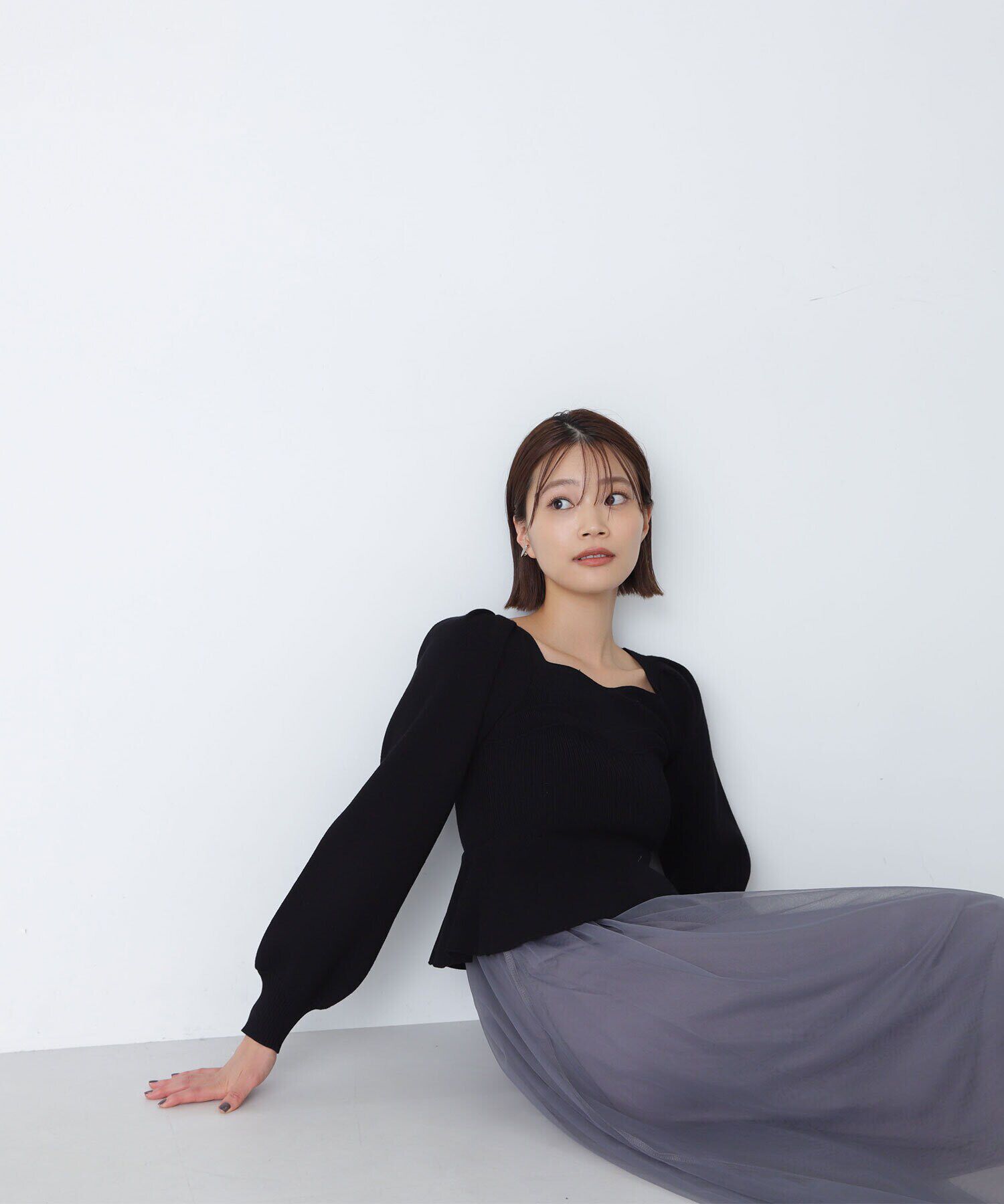  「ペプラムチュールニットワンピース」|ワンピース|