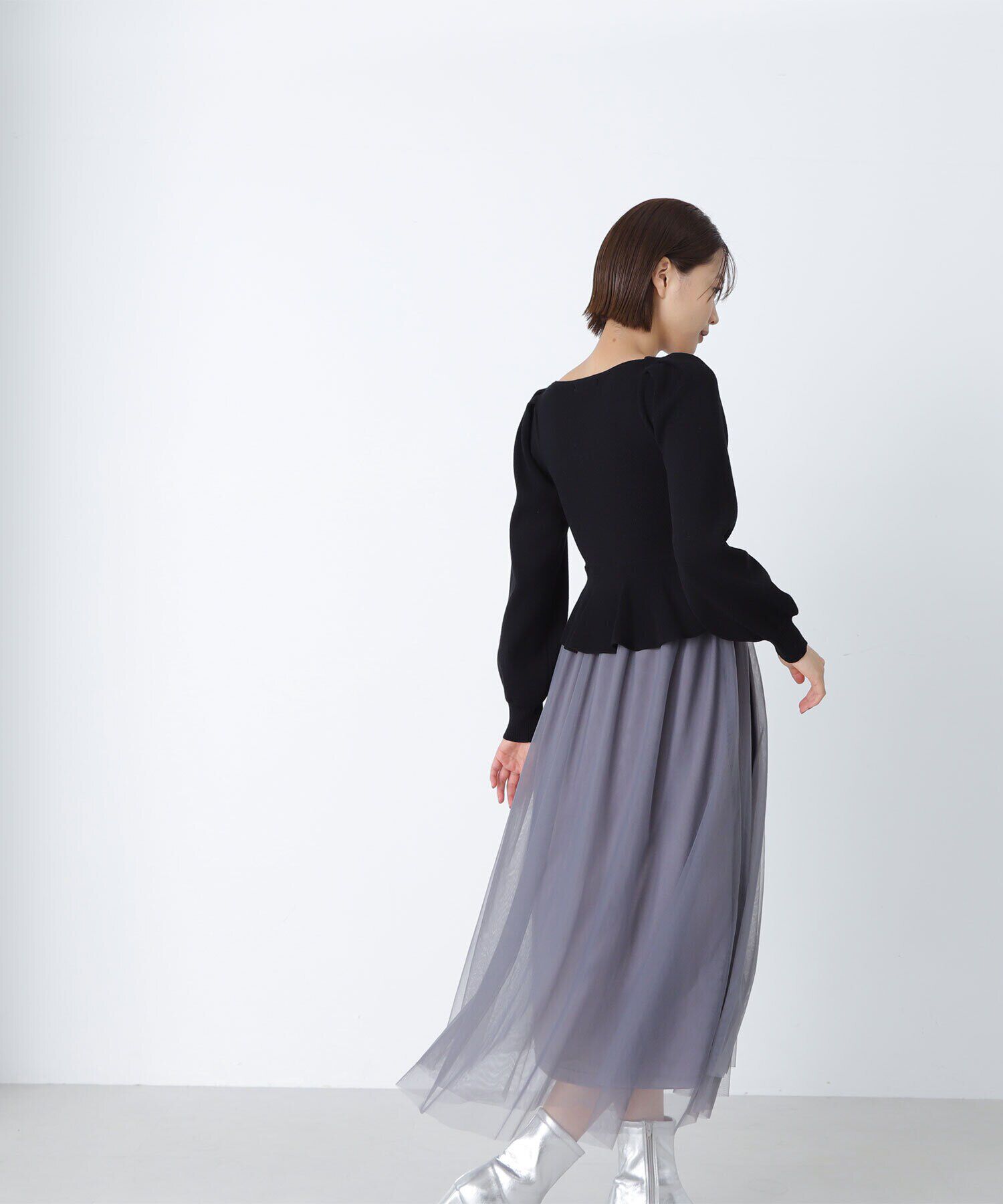  「ペプラムチュールニットワンピース」|ワンピース|