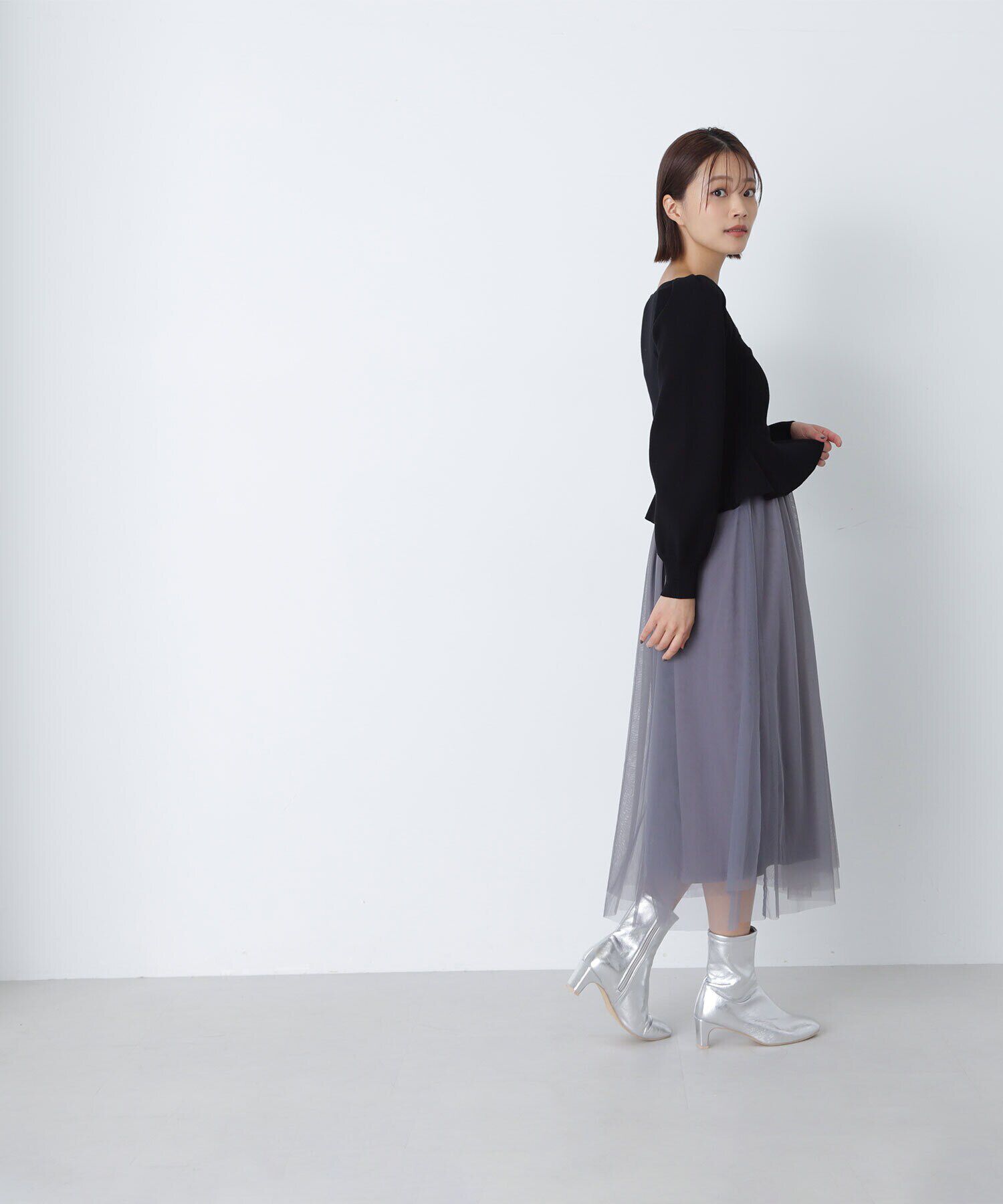  「ペプラムチュールニットワンピース」|ワンピース|