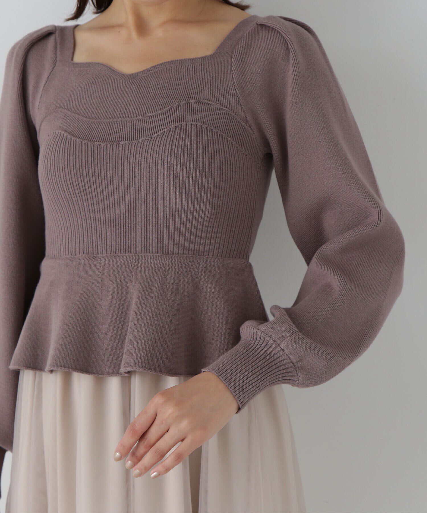  「ペプラムチュールニットワンピース」|ワンピース|
