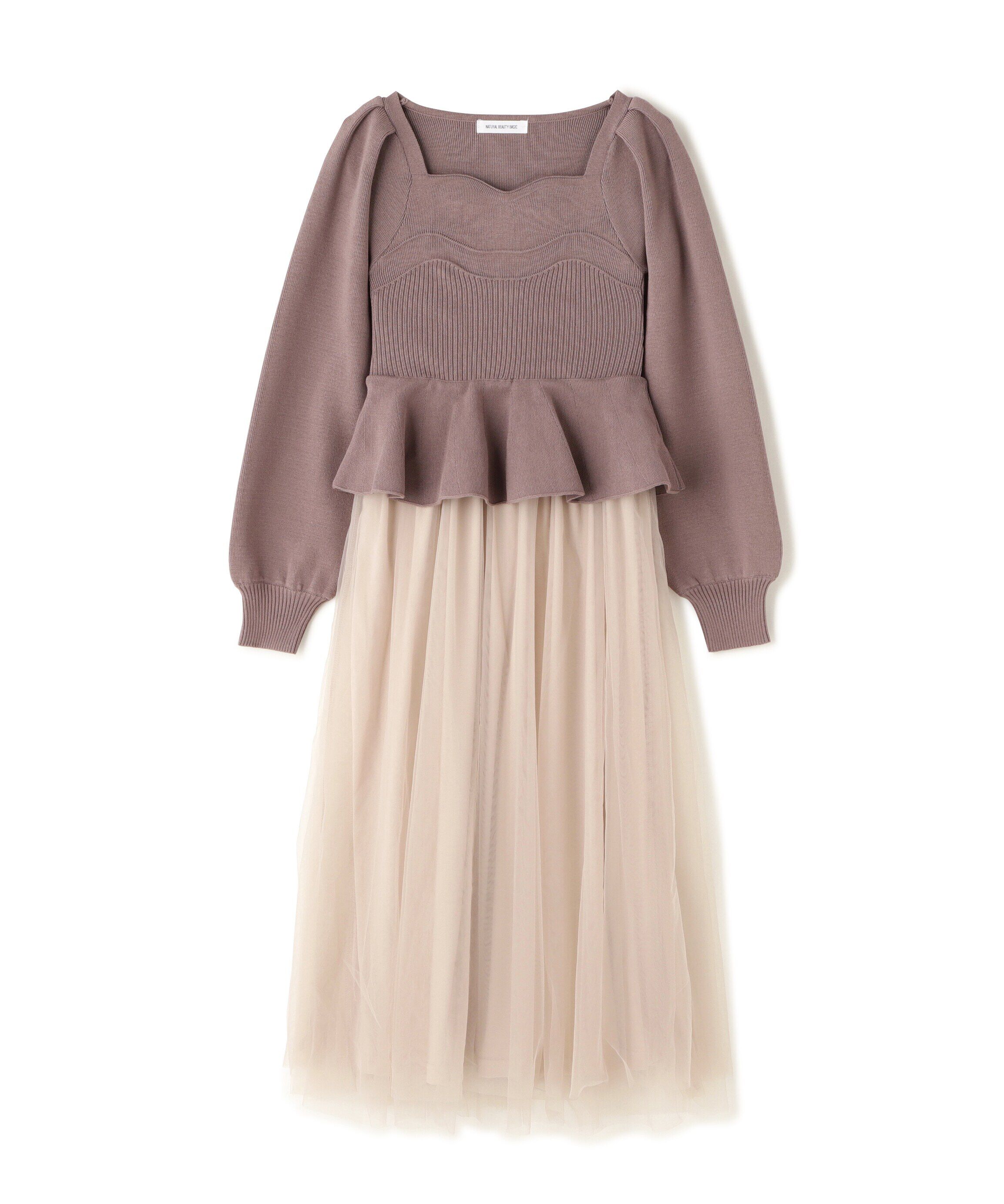  「ペプラムチュールニットワンピース」|ワンピース|