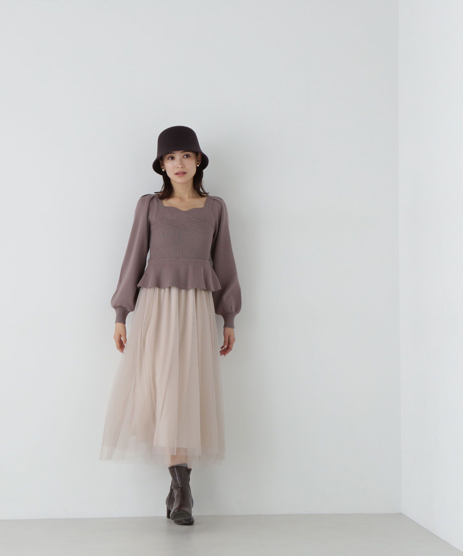  「ペプラムチュールニットワンピース」|ワンピース|