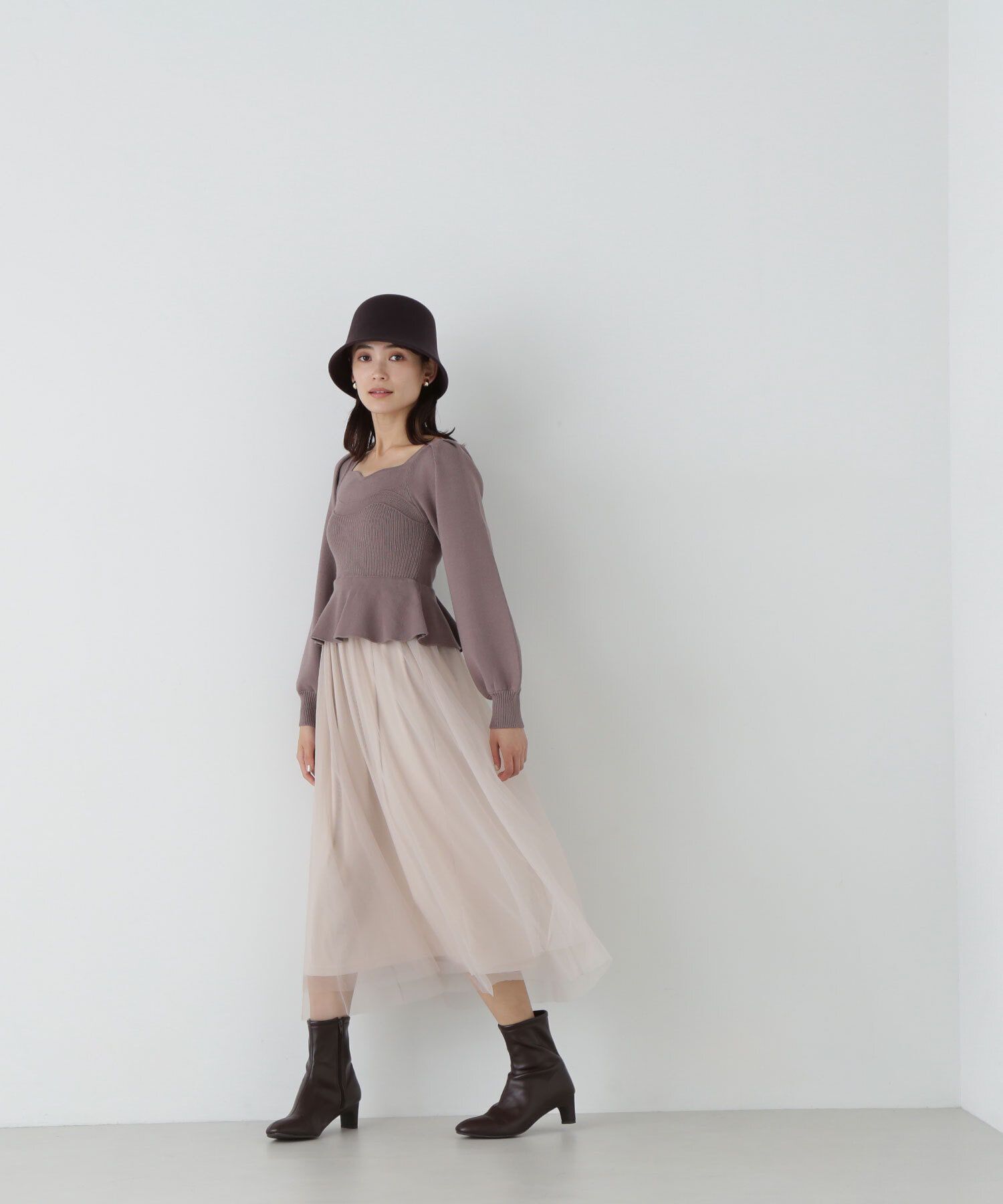  「ペプラムチュールニットワンピース」|ワンピース|