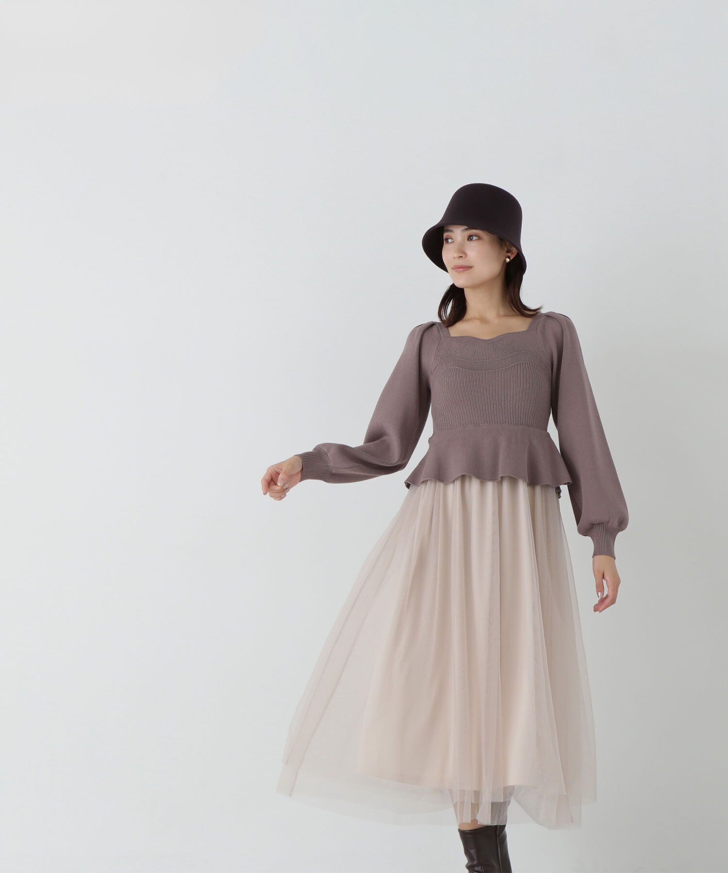  「ペプラムチュールニットワンピース」|ワンピース|