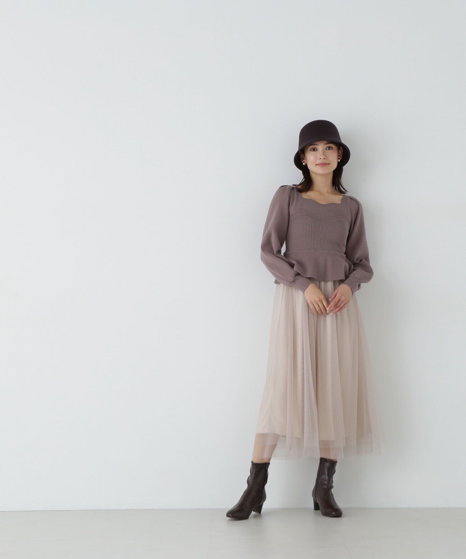  「ペプラムチュールニットワンピース」|ワンピース|