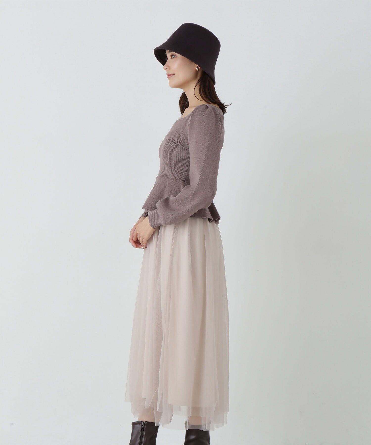  「ペプラムチュールニットワンピース」|ワンピース|