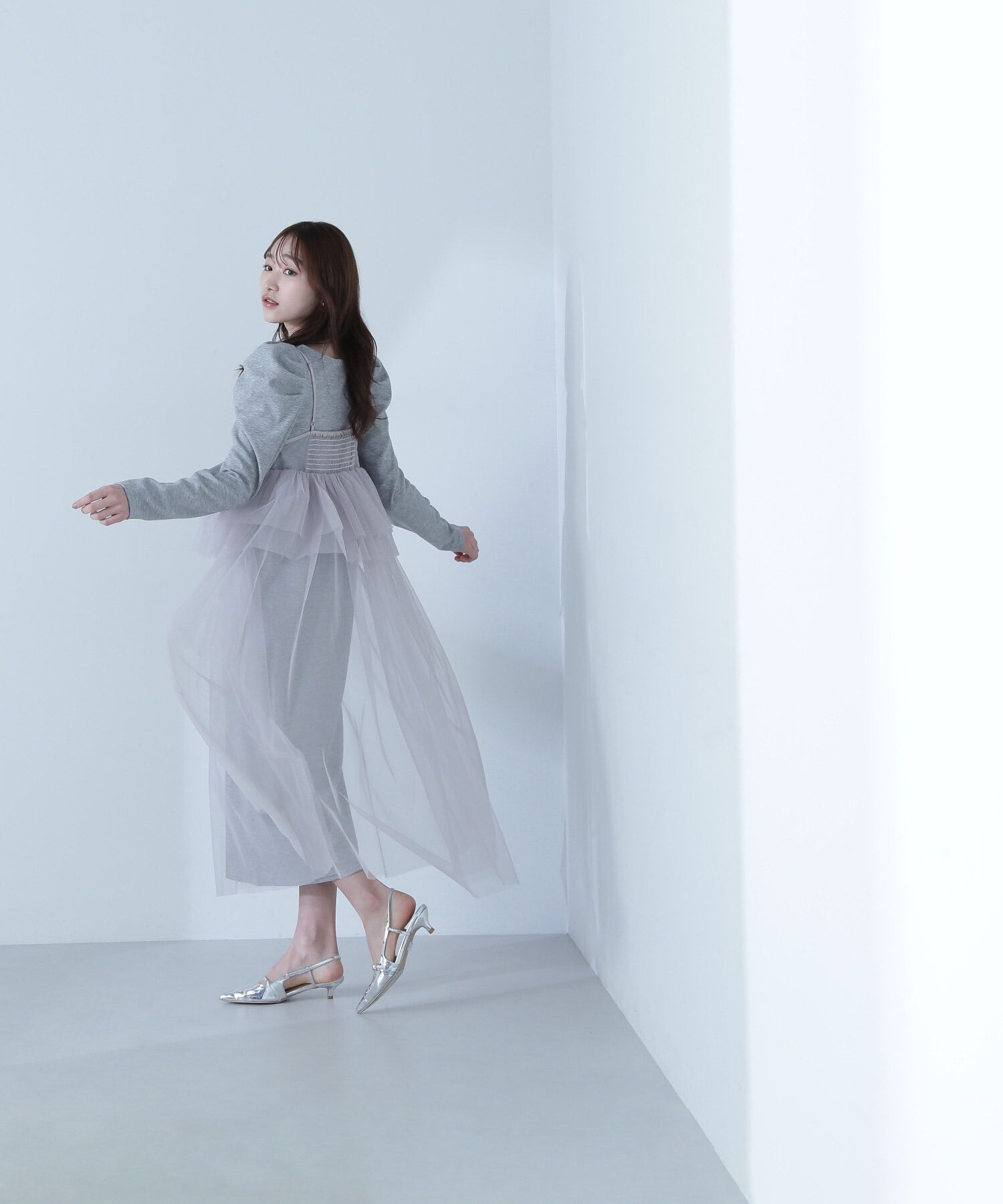  「カットソーレイヤードチュールワンピース」|ワンピース|