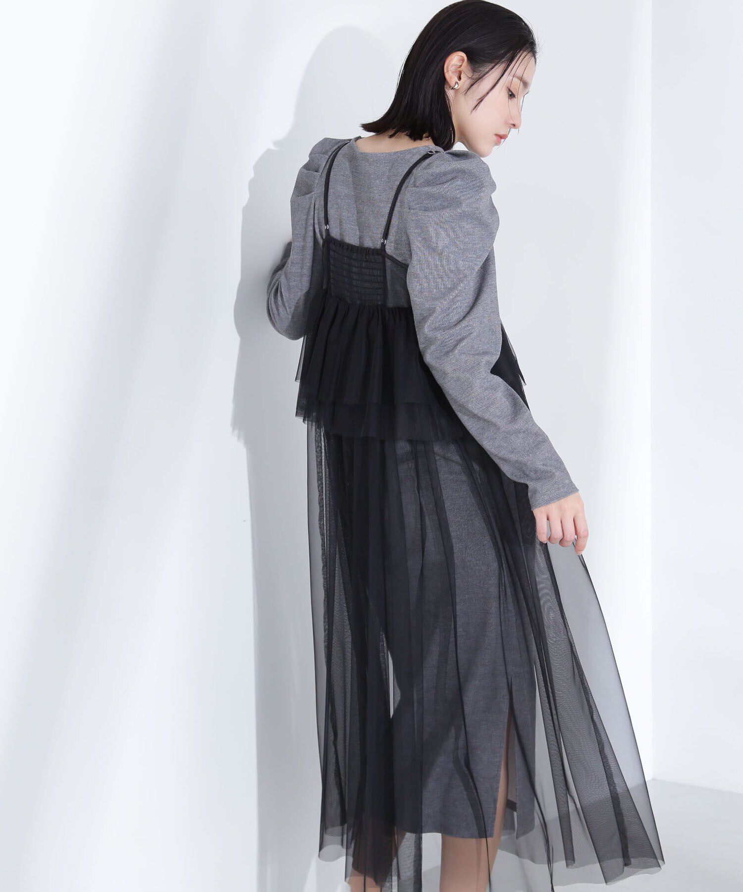  「カットソーレイヤードチュールワンピース」|ワンピース|