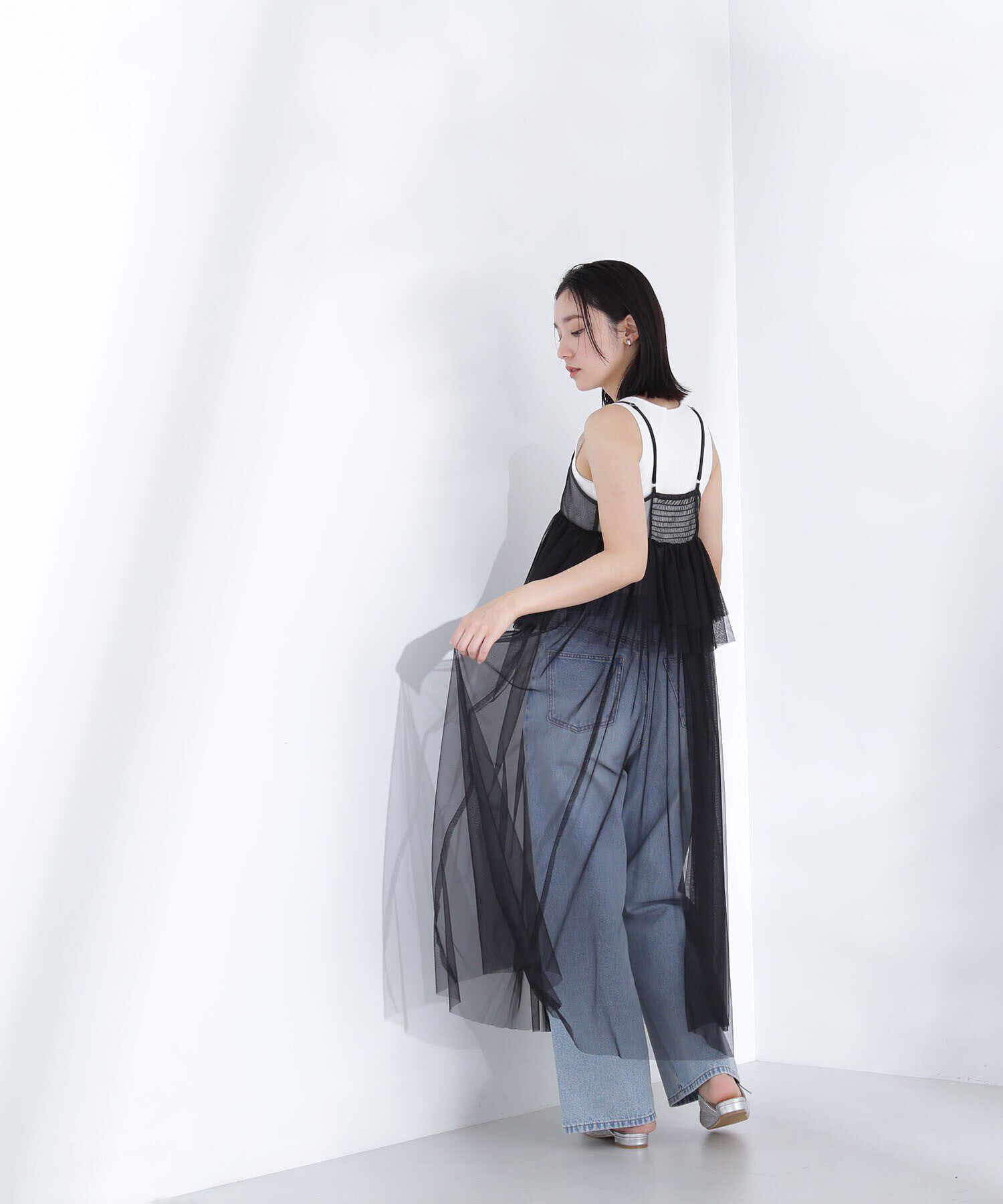  「カットソーレイヤードチュールワンピース」|ワンピース|