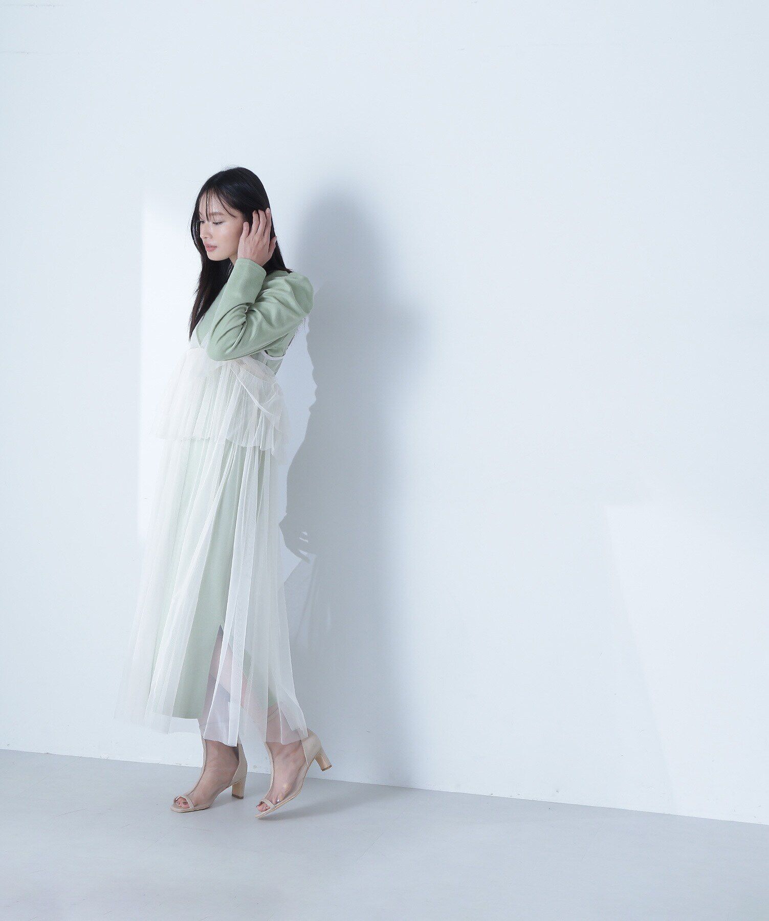  「カットソーレイヤードチュールワンピース」|ワンピース|