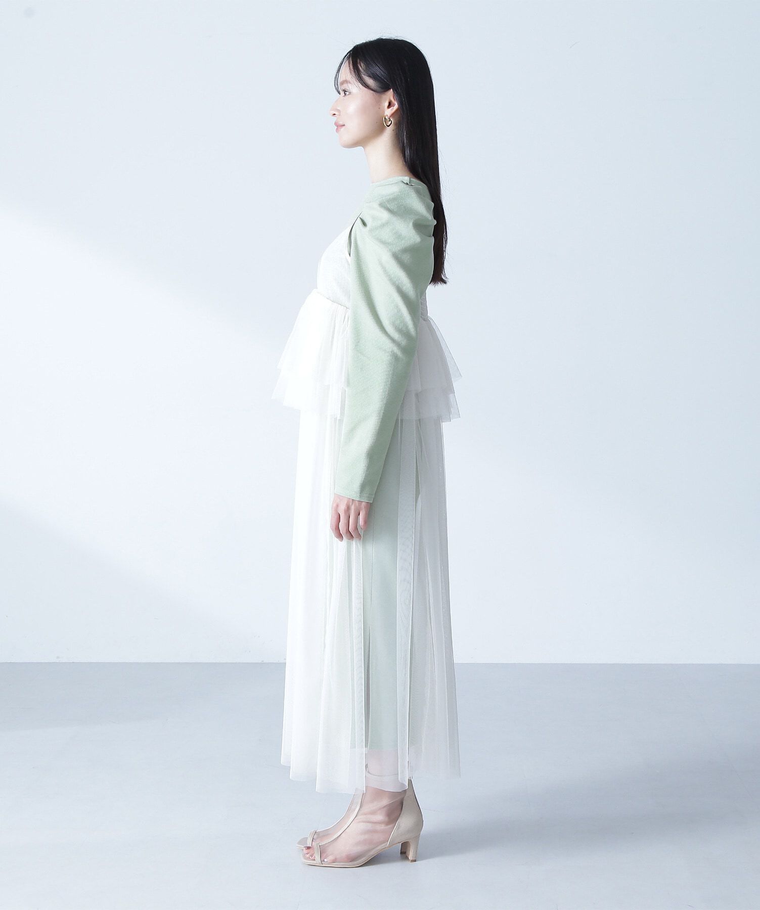  「カットソーレイヤードチュールワンピース」|ワンピース|