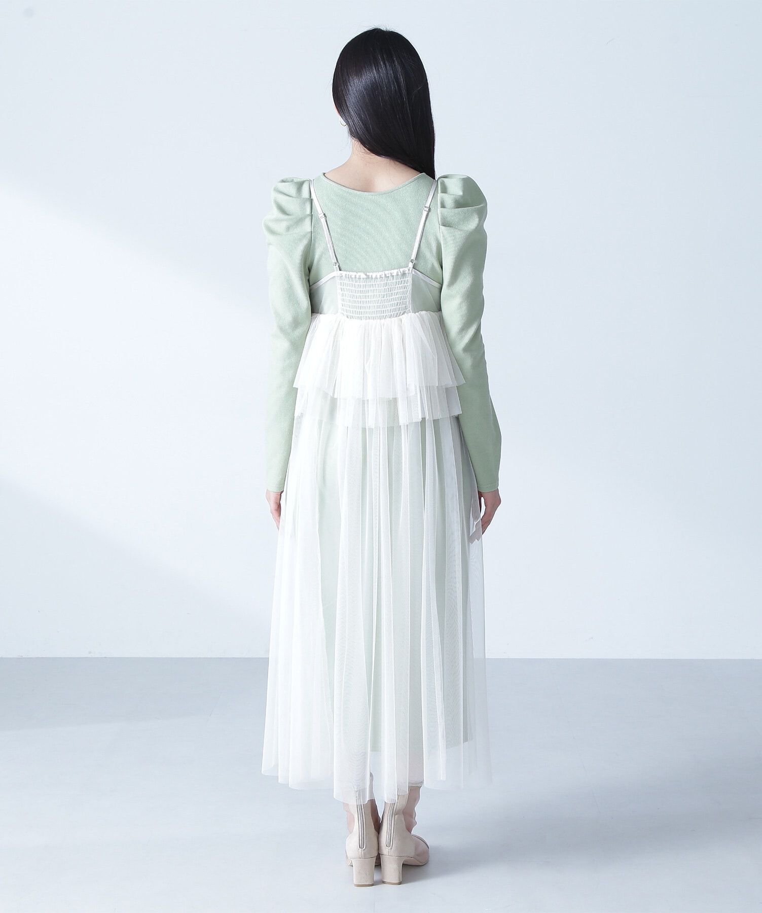  「カットソーレイヤードチュールワンピース」|ワンピース|