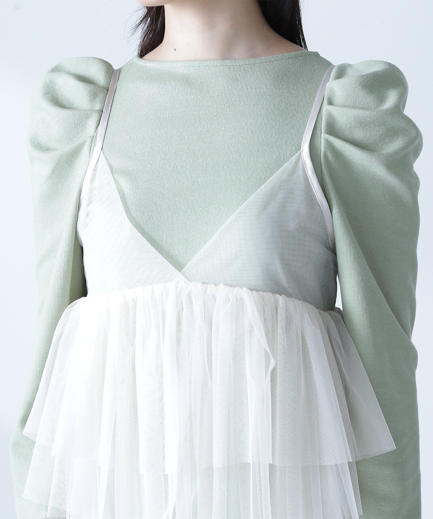  「カットソーレイヤードチュールワンピース」|ワンピース|