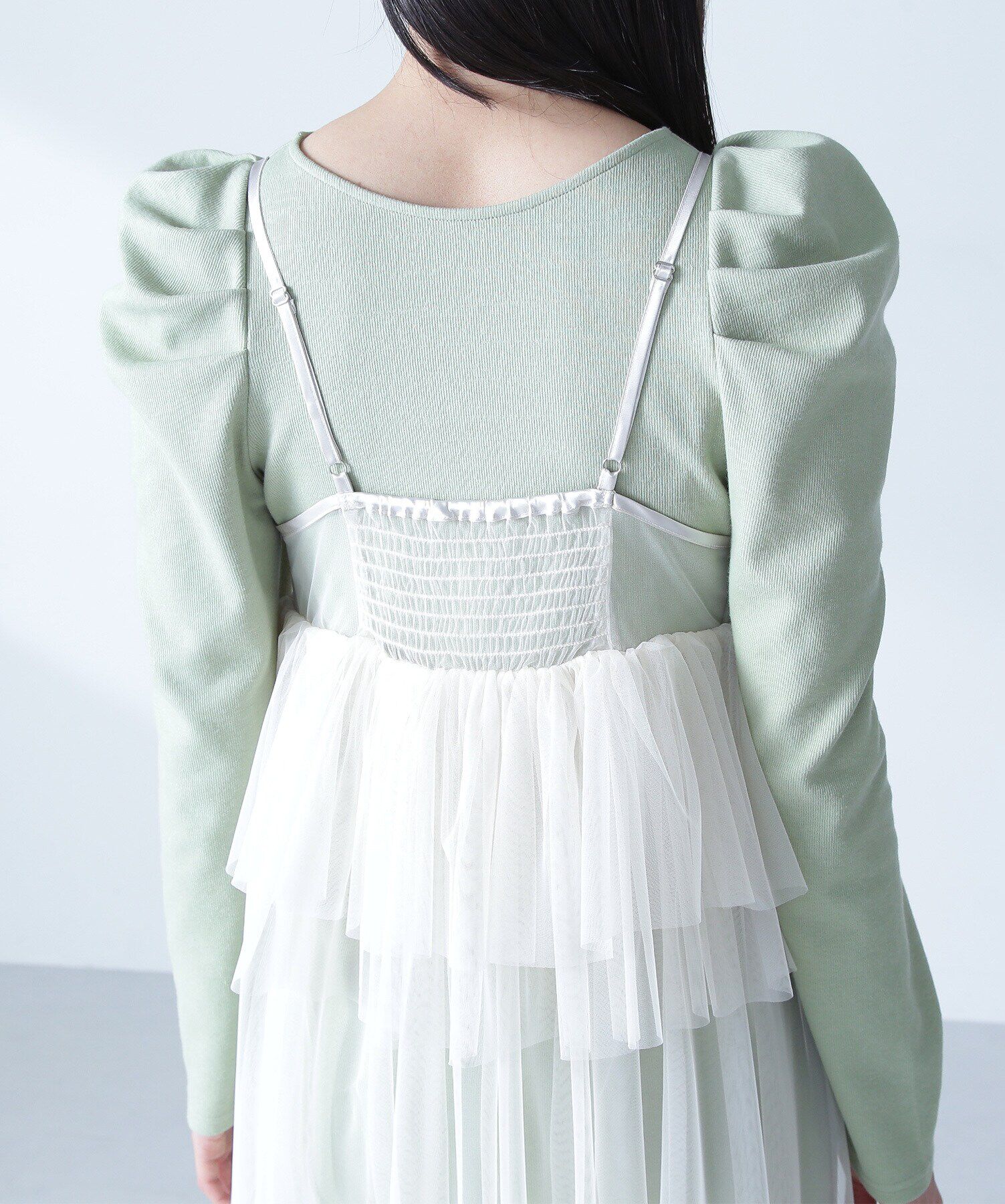  「カットソーレイヤードチュールワンピース」|ワンピース|