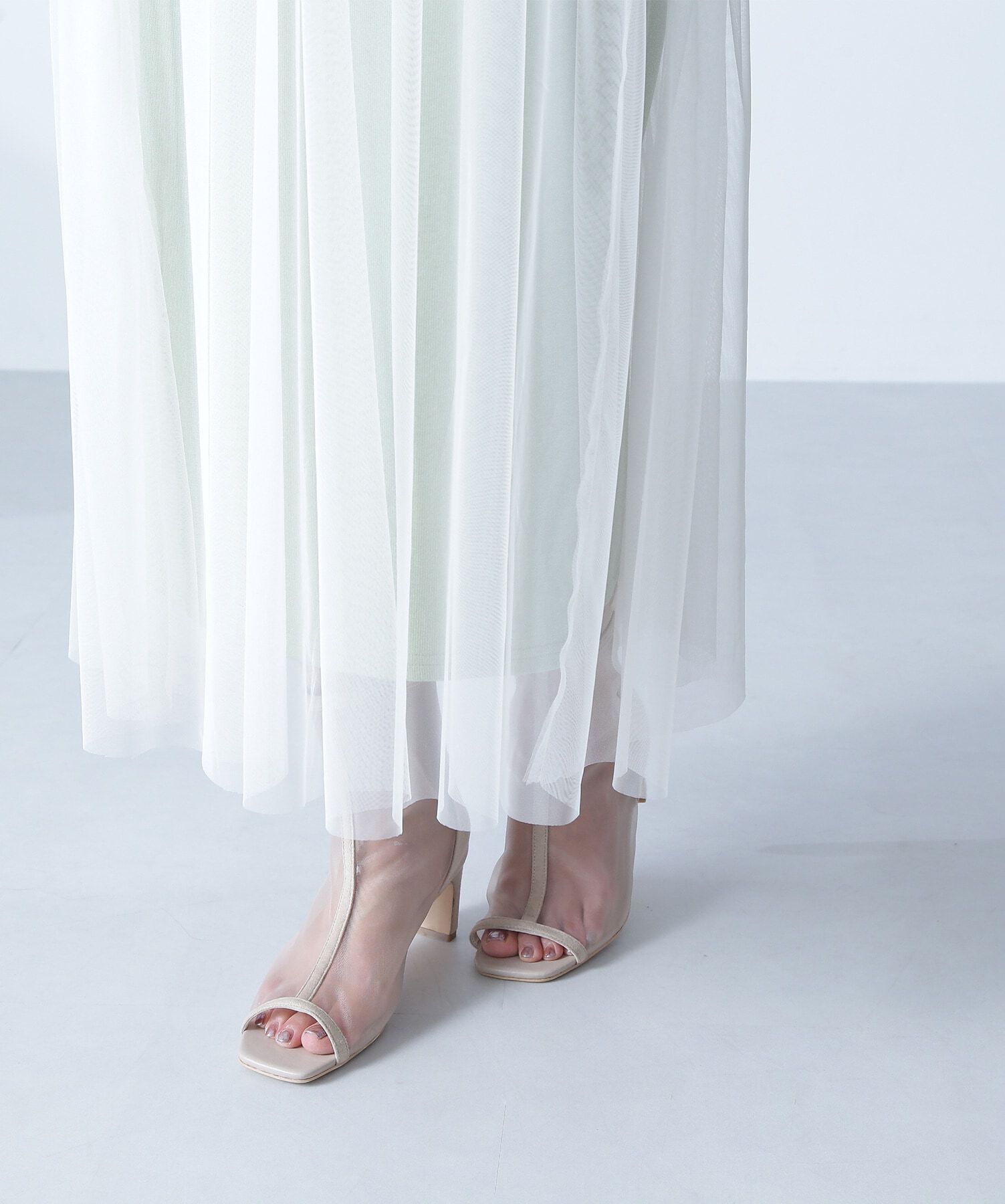  「カットソーレイヤードチュールワンピース」|ワンピース|