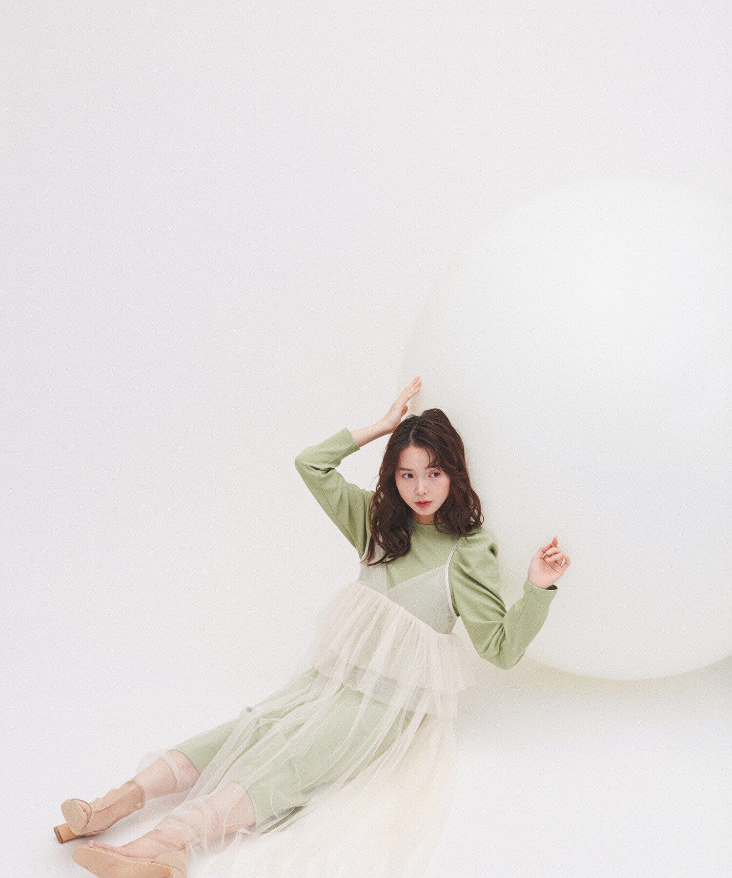  「カットソーレイヤードチュールワンピース」|ワンピース|