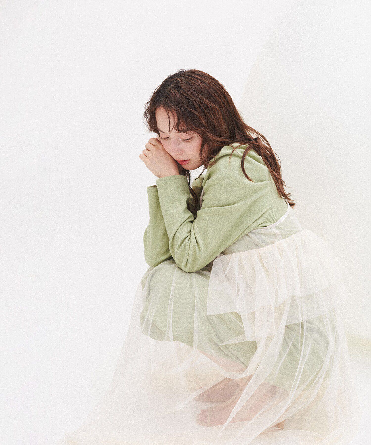  「カットソーレイヤードチュールワンピース」|ワンピース|