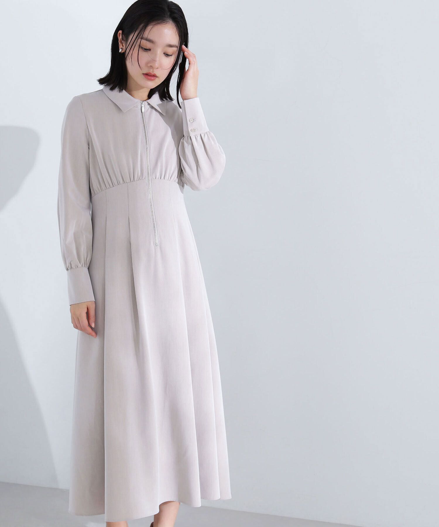  「襟付フロントジップワンピース」|ワンピース|