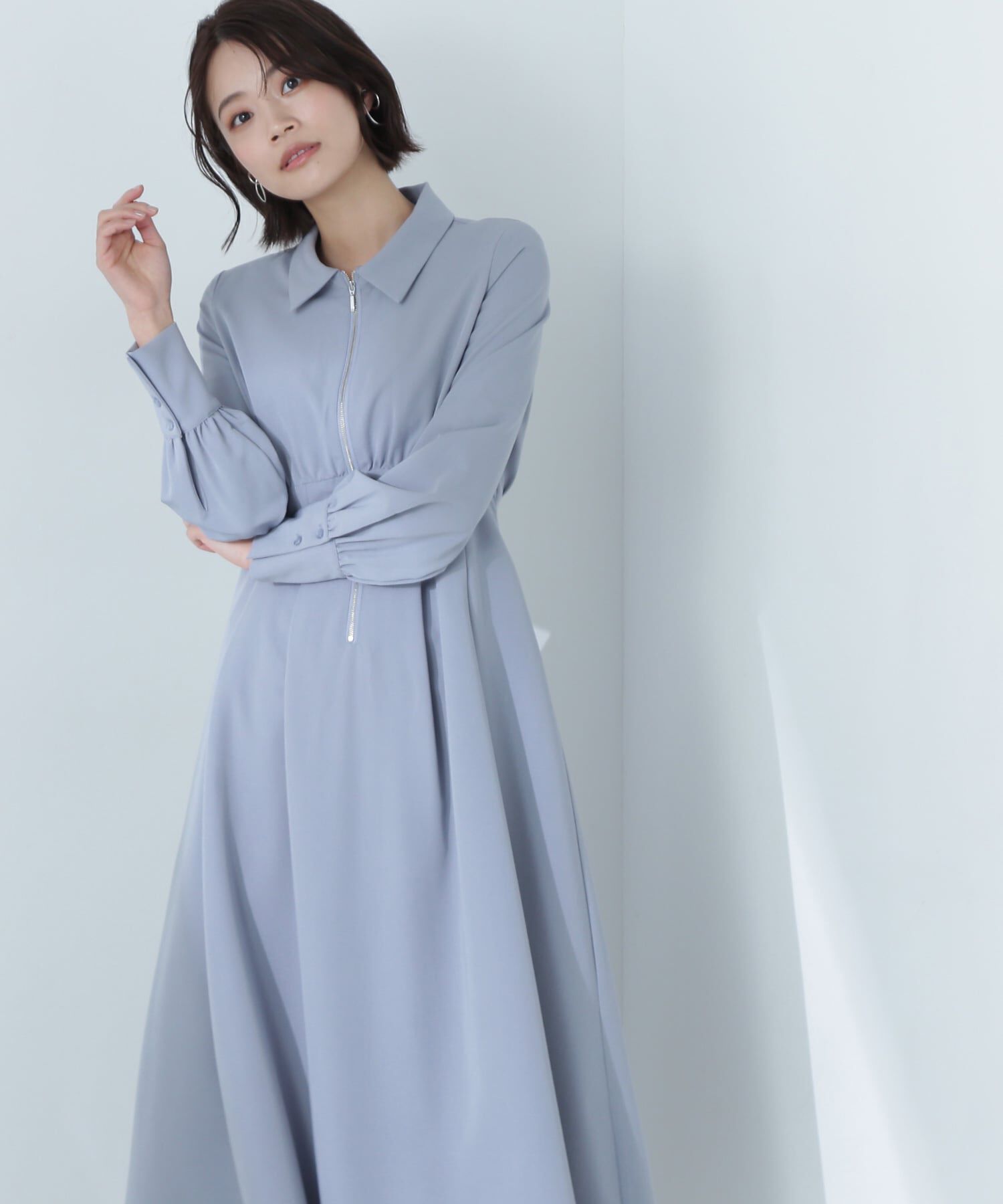  「襟付フロントジップワンピース」|ワンピース|