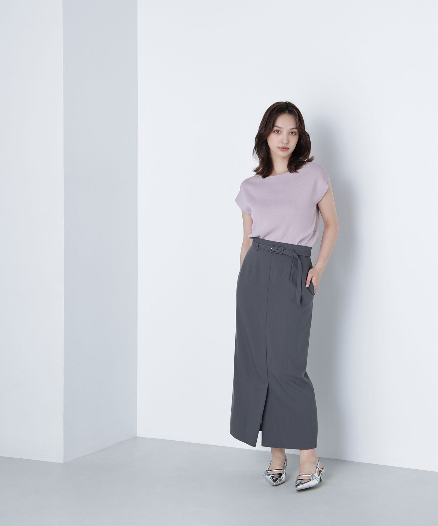  「ベルテッドリネンライクナロースカート」|スカート|