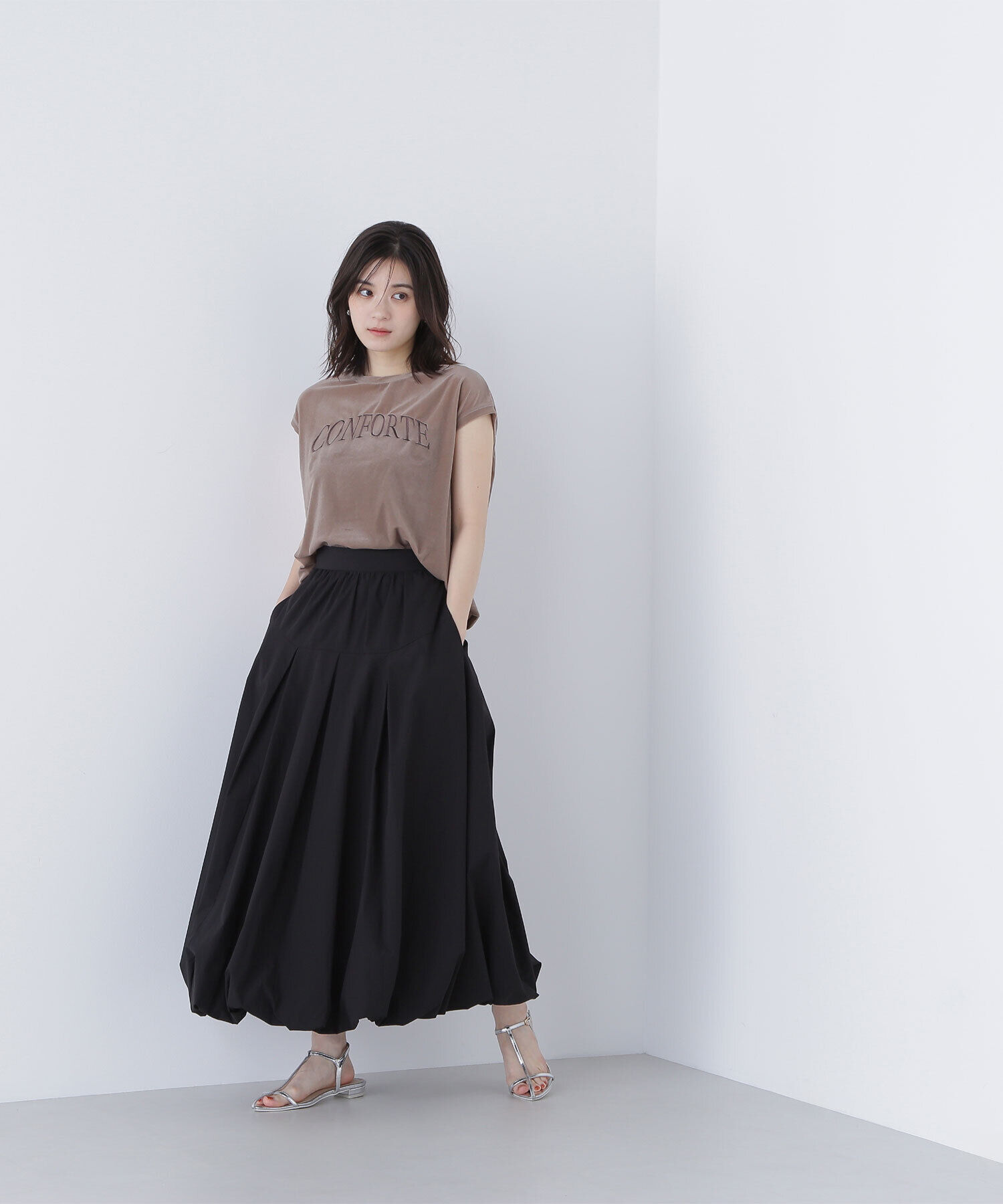  「ベロアロゴ刺繍トップス」|Tシャツ・カットソー|