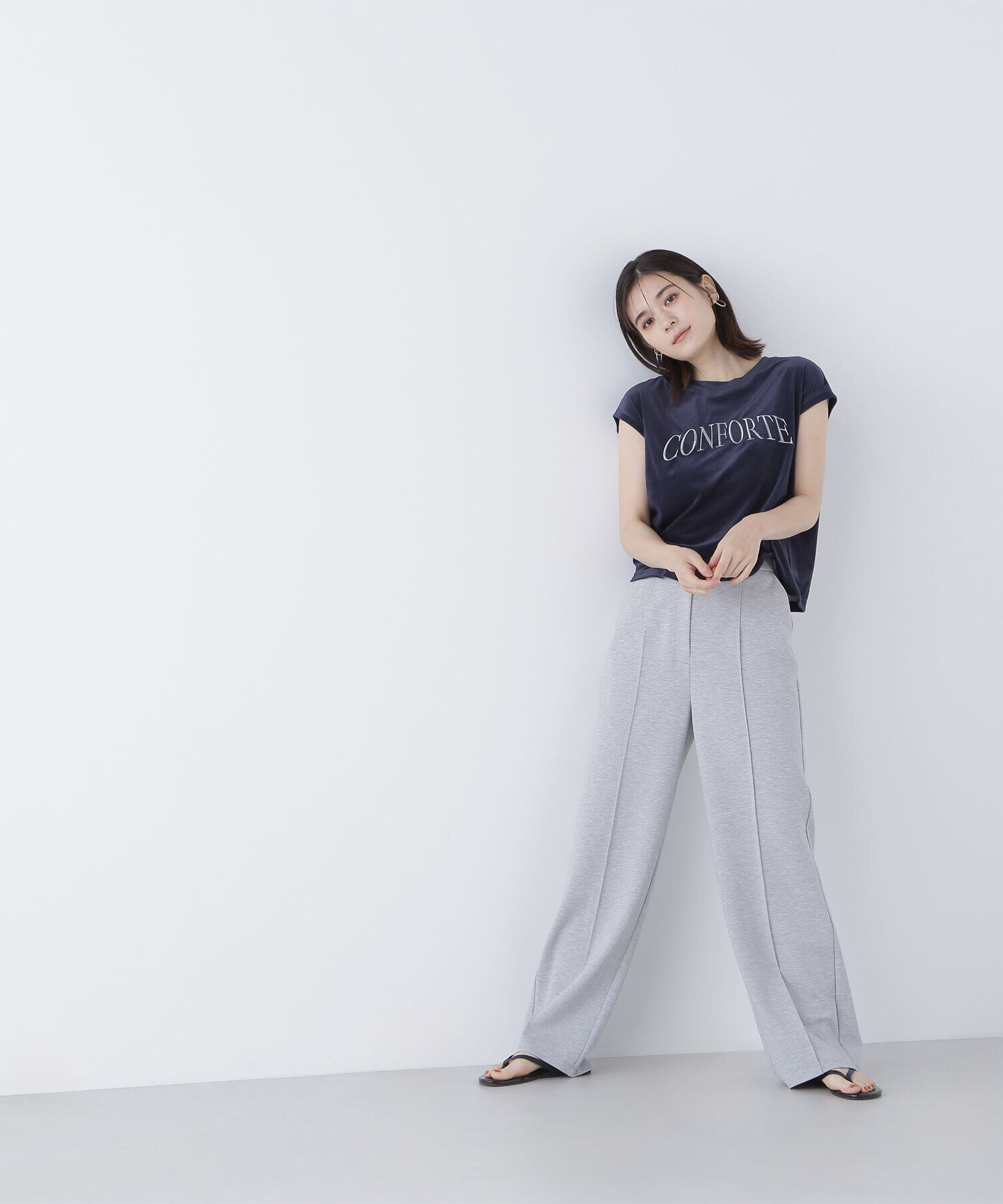  「ベロアロゴ刺繍トップス」|Tシャツ・カットソー|