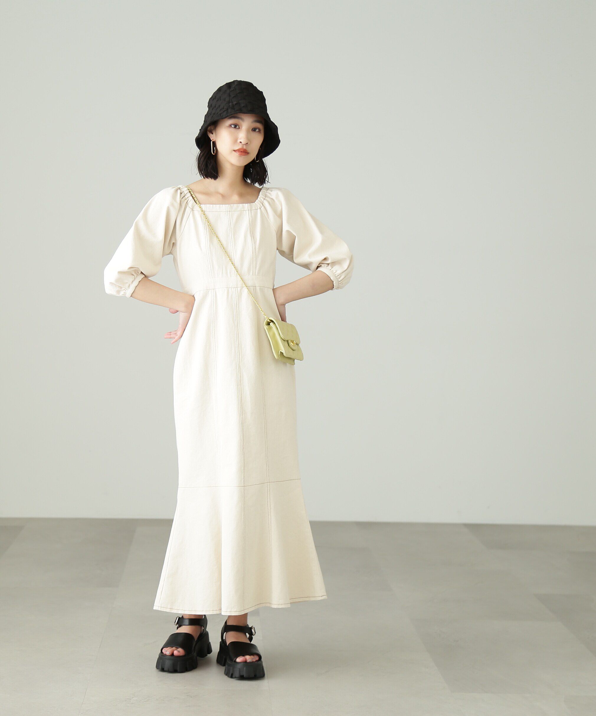  「パフスリーブマーメイドデニムワンピース」|ワンピース|