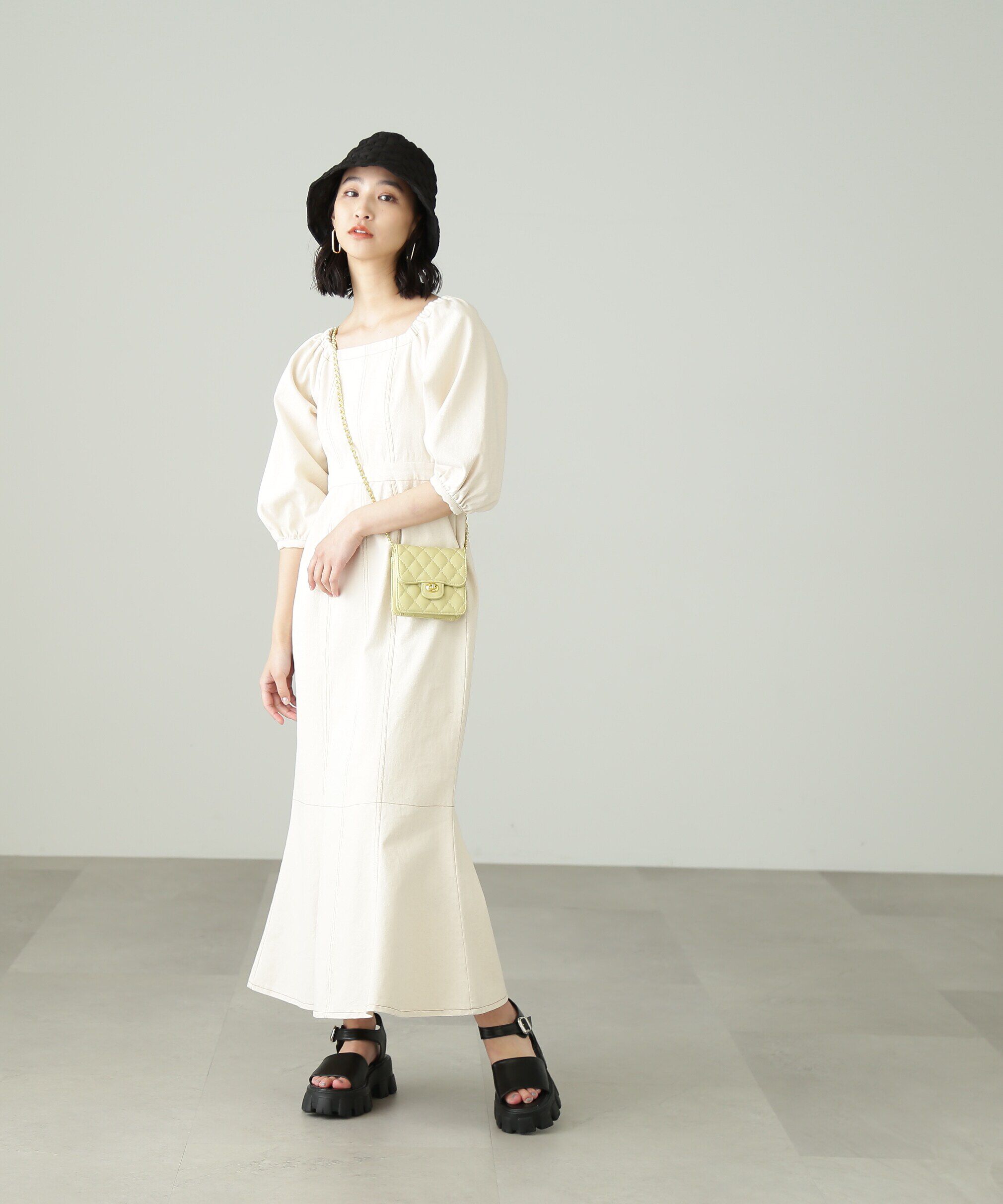  「パフスリーブマーメイドデニムワンピース」|ワンピース|