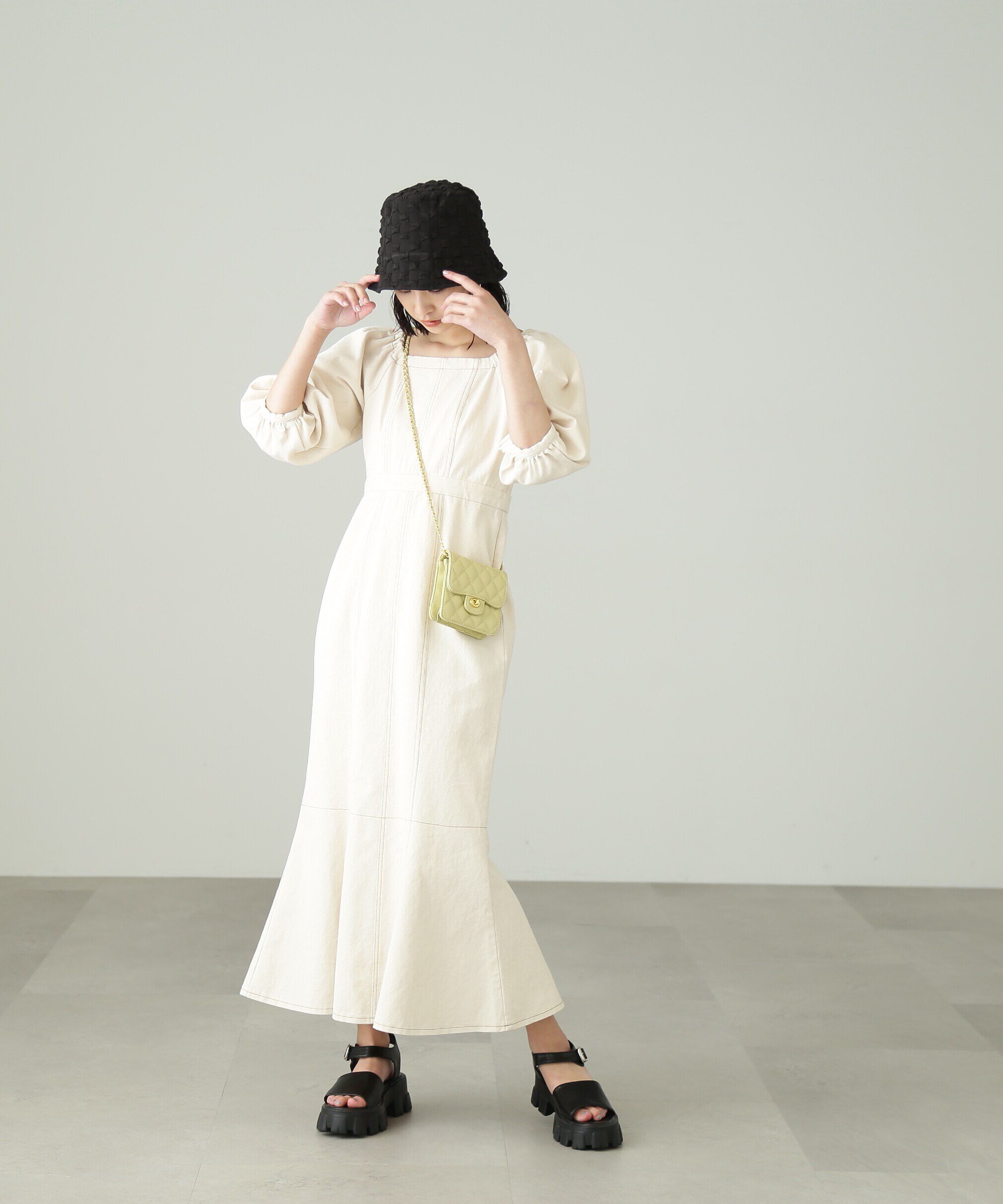  「パフスリーブマーメイドデニムワンピース」|ワンピース|