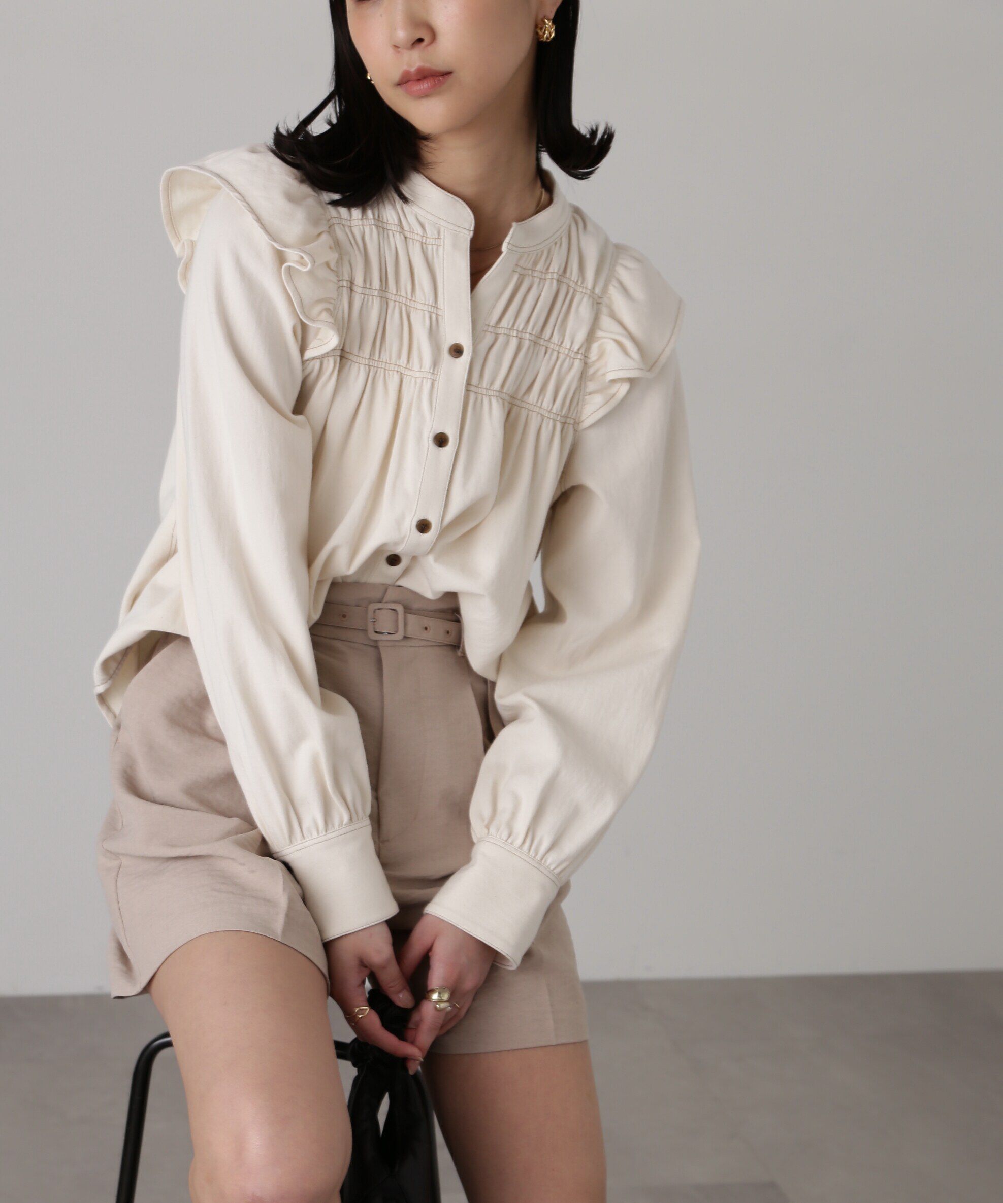  「フロントシャーリングデニムブラウス」|シャツ・ブラウス|