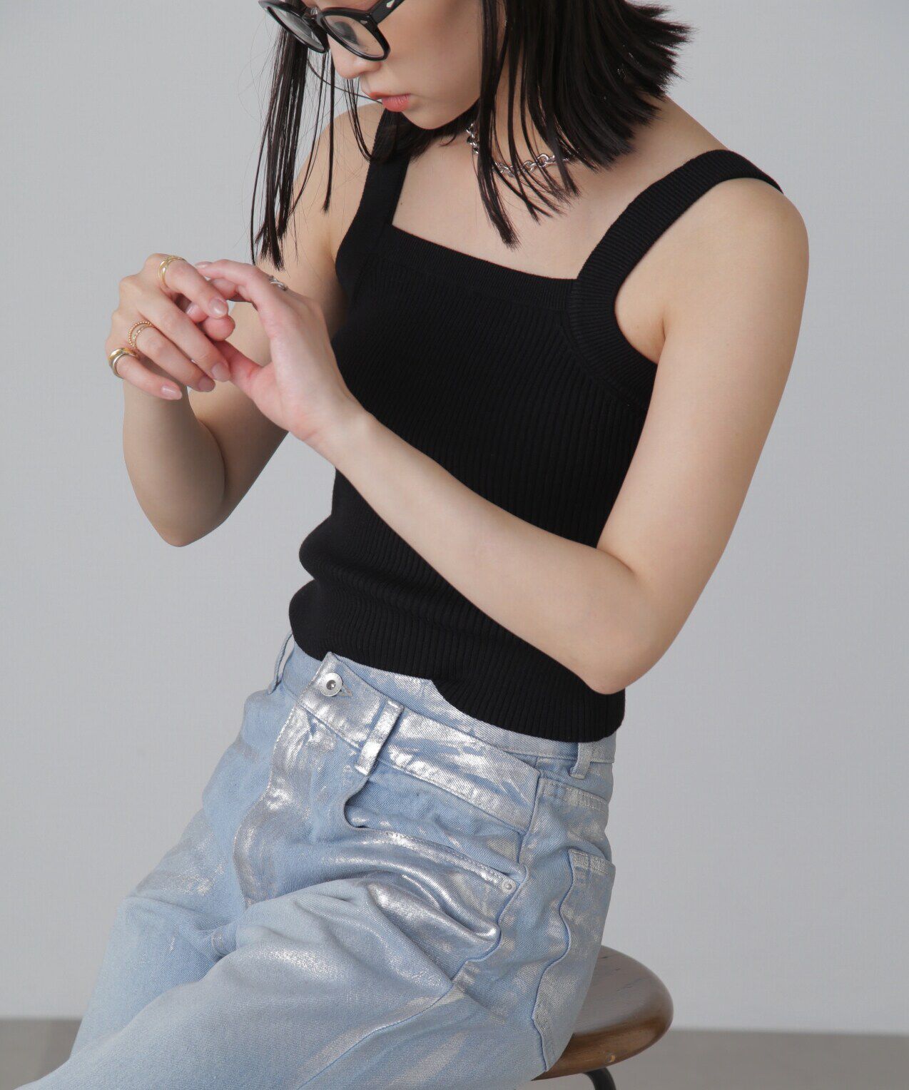  「ショート丈リブニット&times;タンクトップセット」|ニット・セーター|