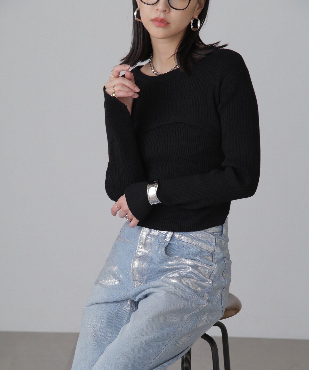  「ショート丈リブニット&times;タンクトップセット」|ニット・セーター|