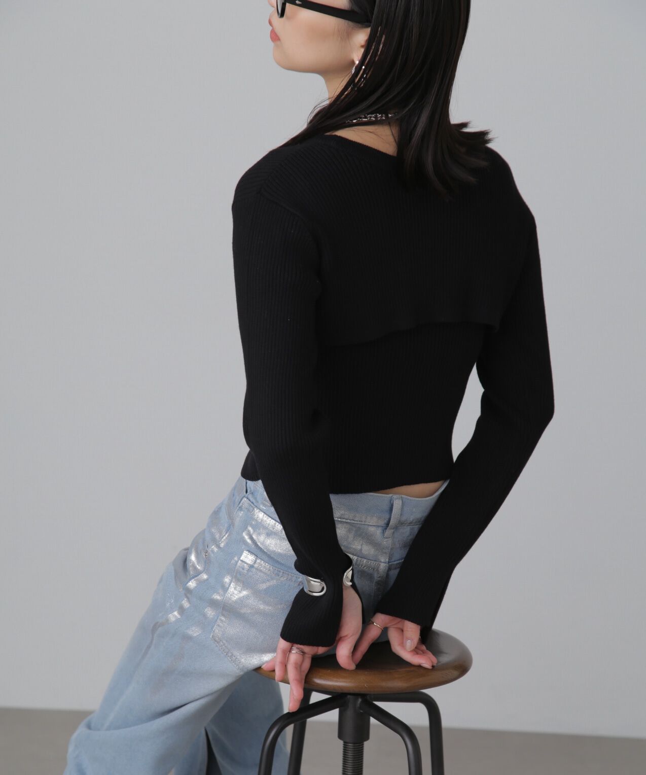  「ショート丈リブニット&times;タンクトップセット」|ニット・セーター|