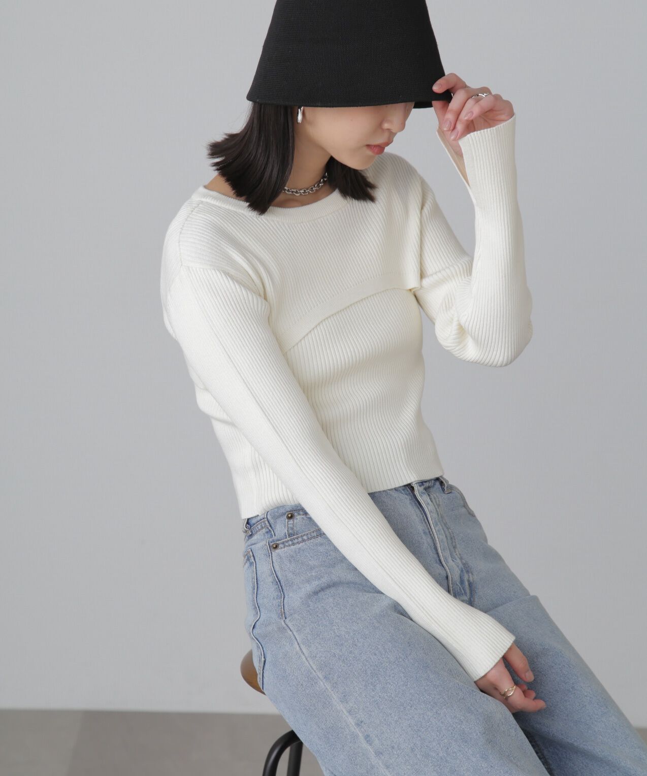  「ショート丈リブニット&times;タンクトップセット」|ニット・セーター|