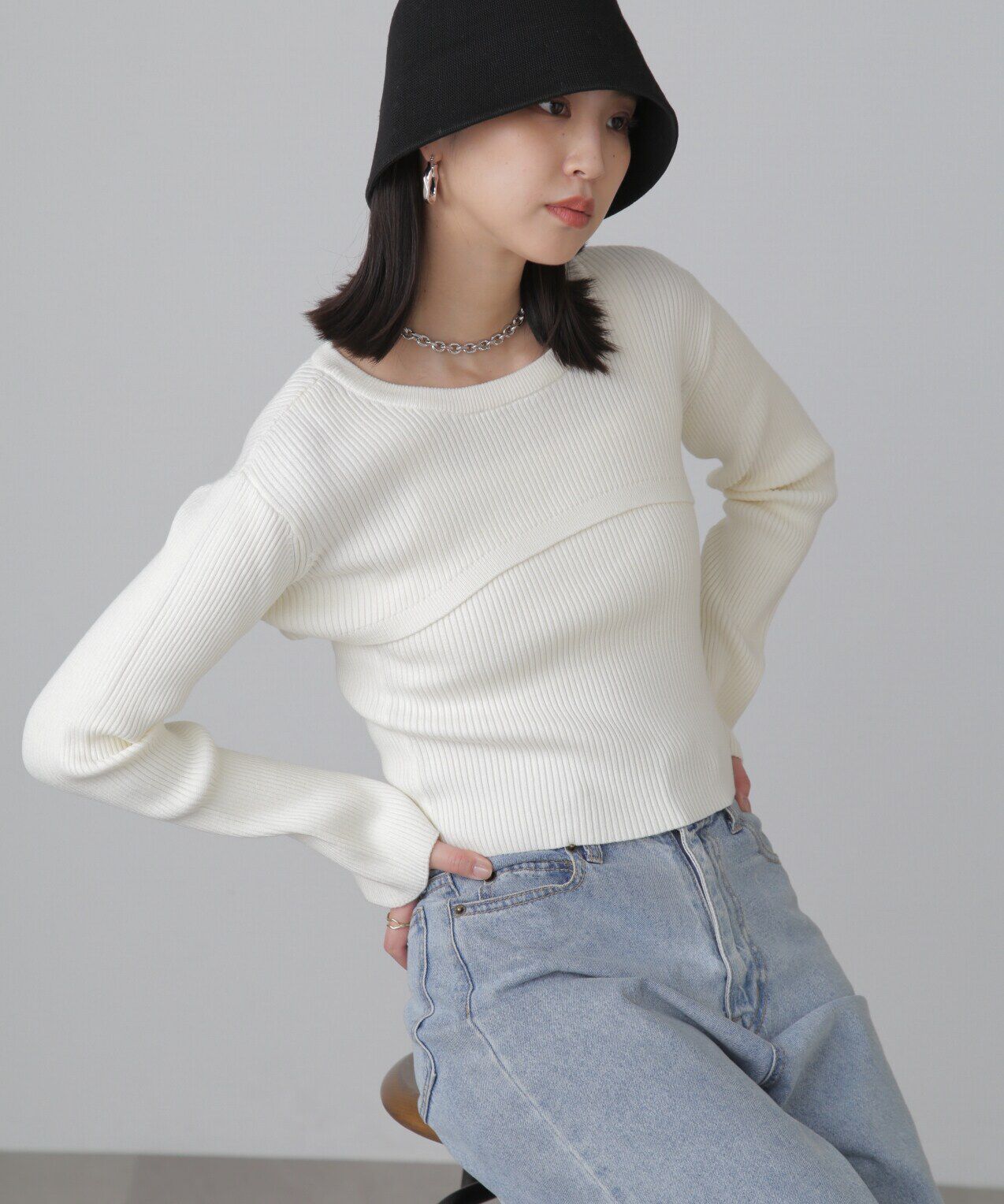  「ショート丈リブニット&times;タンクトップセット」|ニット・セーター|