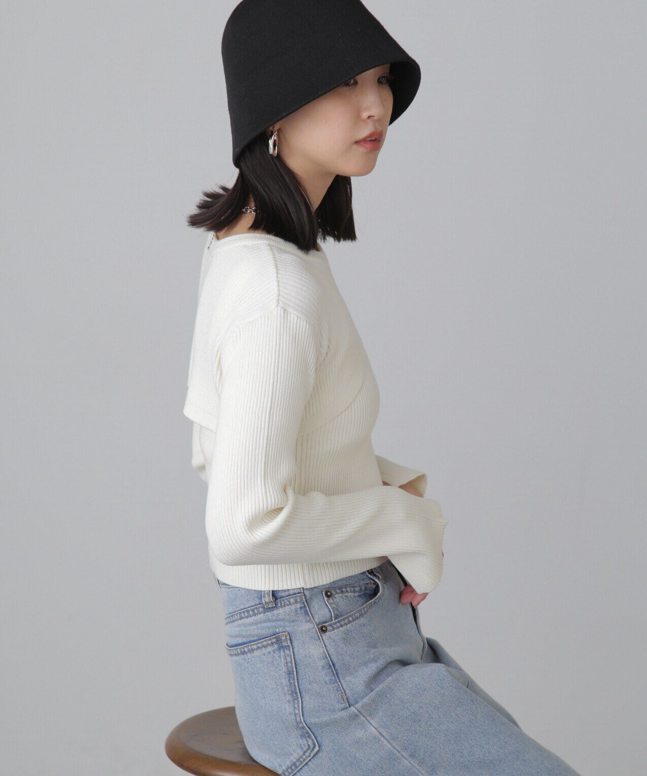  「ショート丈リブニット&times;タンクトップセット」|ニット・セーター|