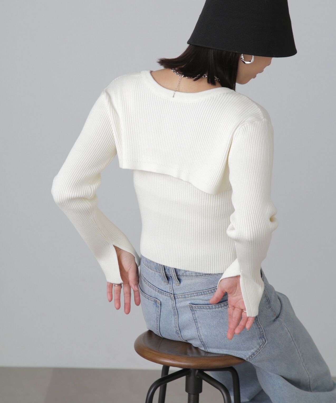  「ショート丈リブニット&times;タンクトップセット」|ニット・セーター|