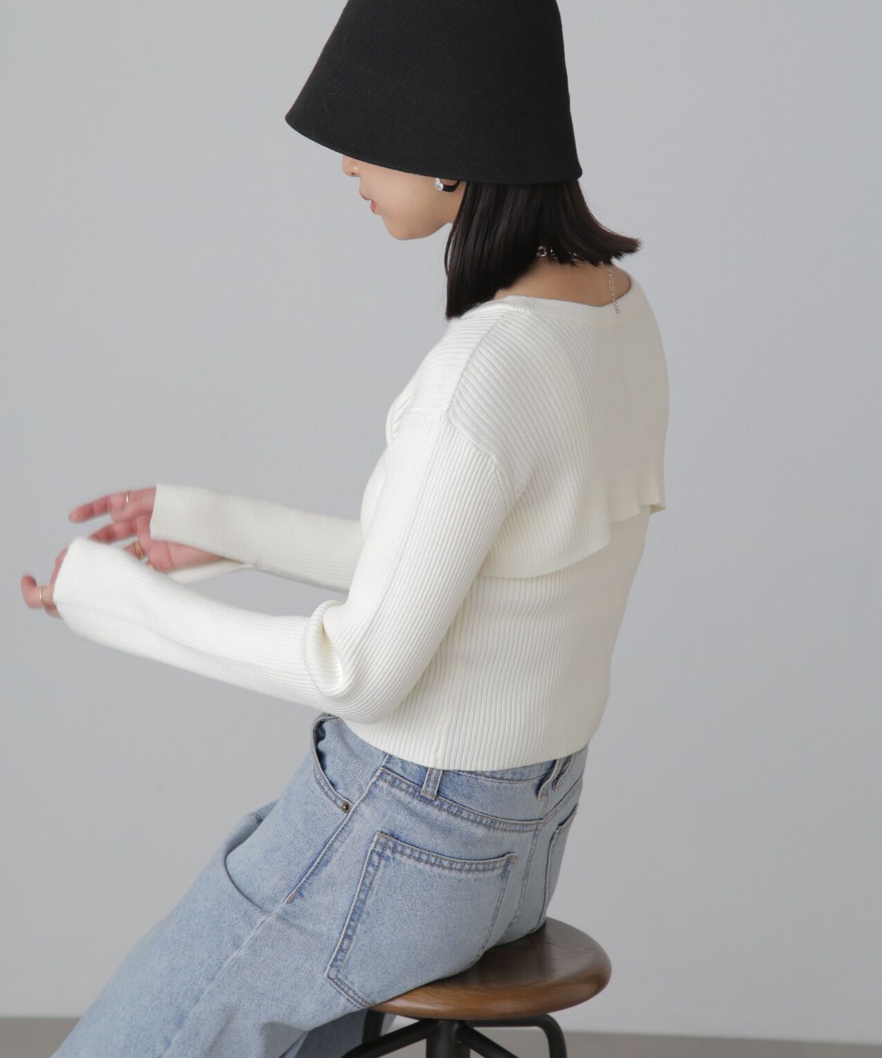  「ショート丈リブニット&times;タンクトップセット」|ニット・セーター|